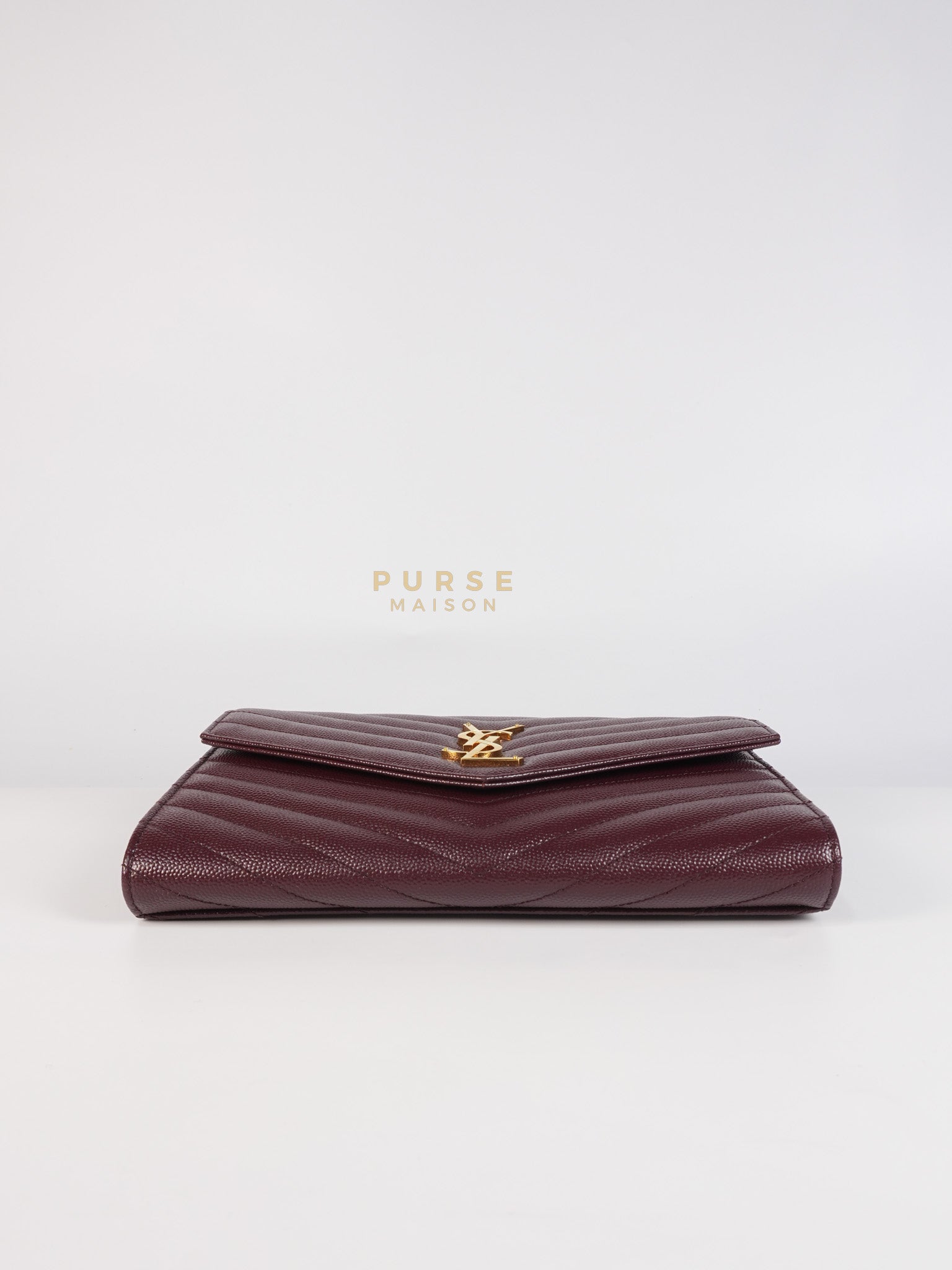 Cassandre Envelope Clutch in Burgundy Matellase Leather & Gold Hardware | Purse Maison Luxury Bags Shop
