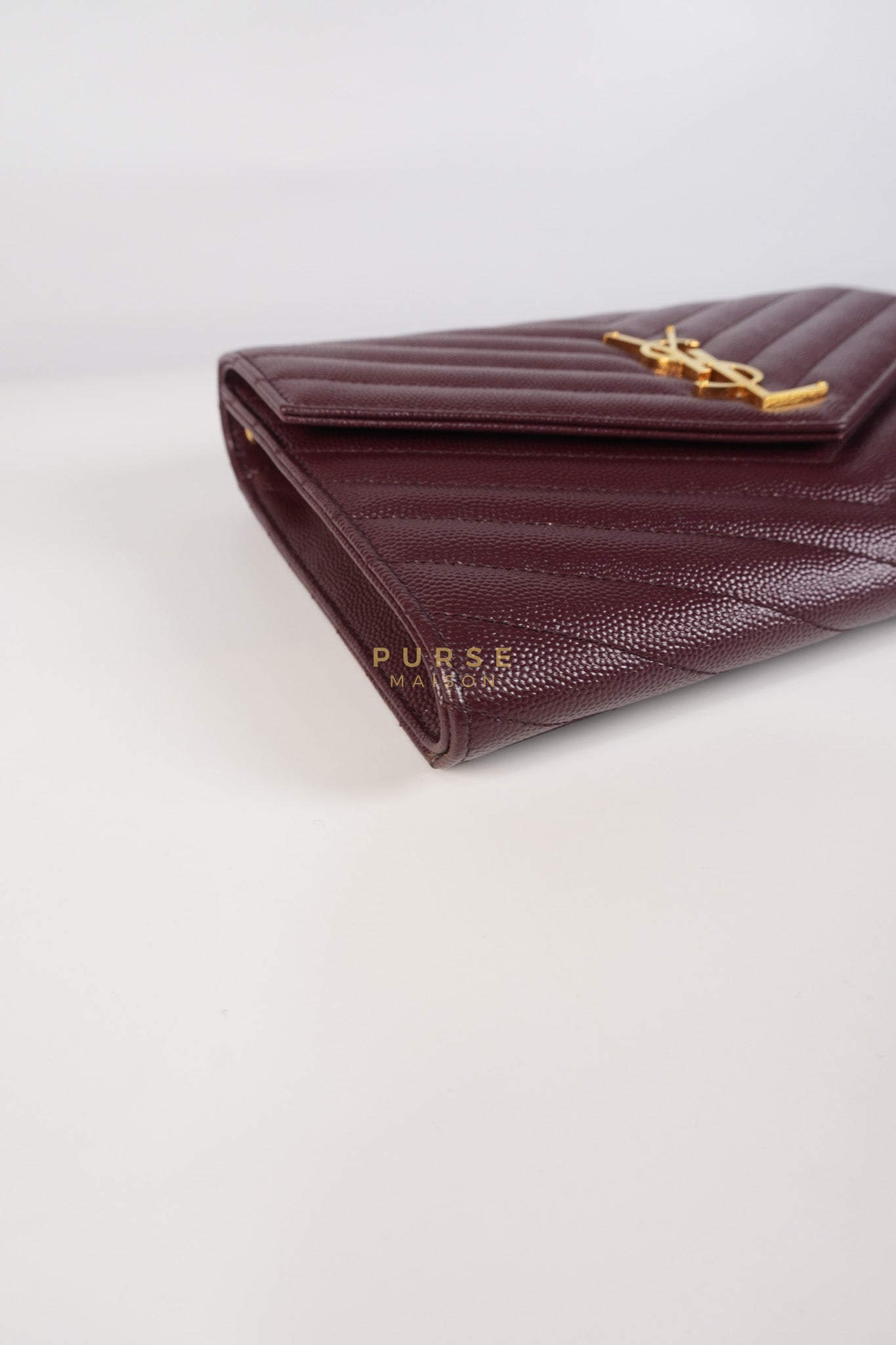 Cassandre Envelope Clutch in Burgundy Matellase Leather & Gold Hardware | Purse Maison Luxury Bags Shop