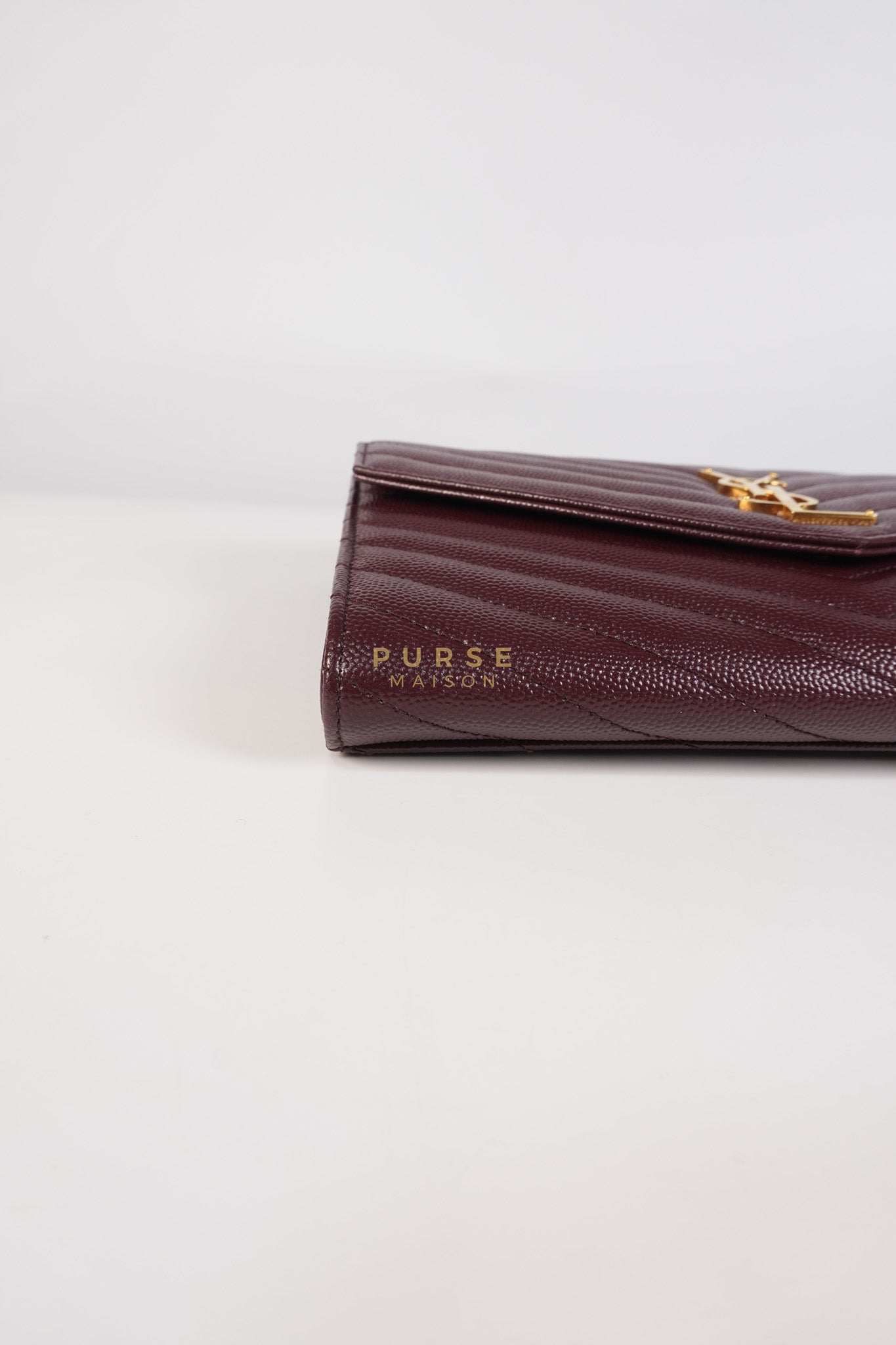 Cassandre Envelope Clutch in Burgundy Matellase Leather & Gold Hardware | Purse Maison Luxury Bags Shop