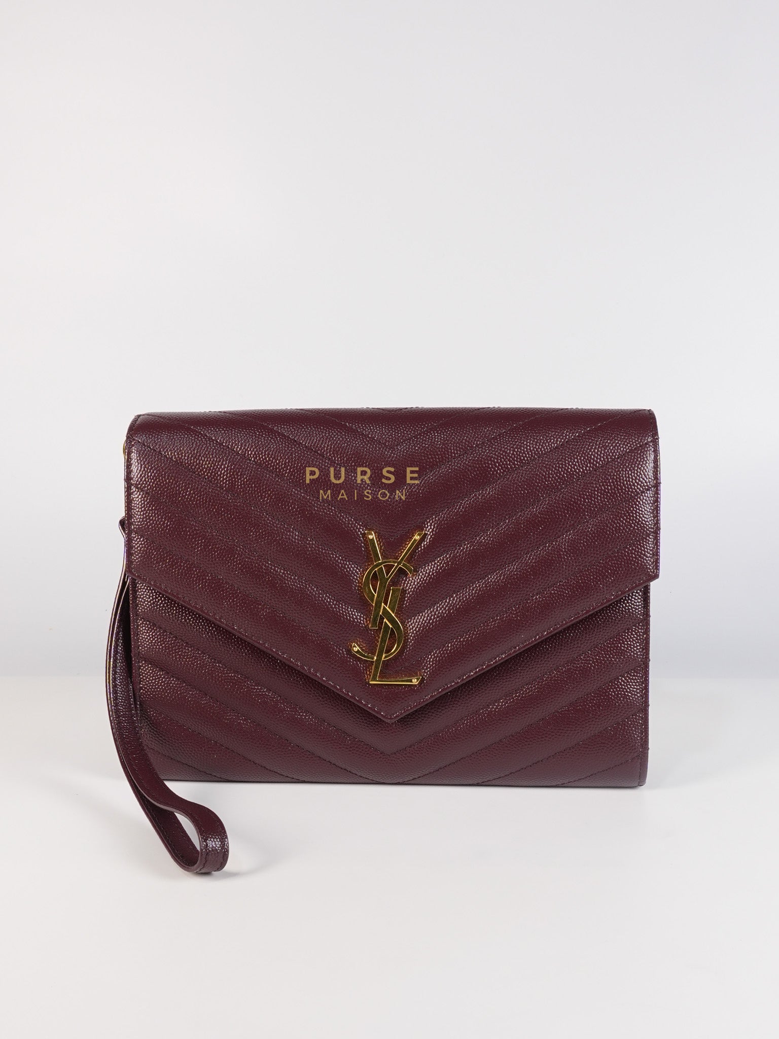 Cassandre Envelope Clutch in Burgundy Matellase Leather & Gold Hardware | Purse Maison Luxury Bags Shop