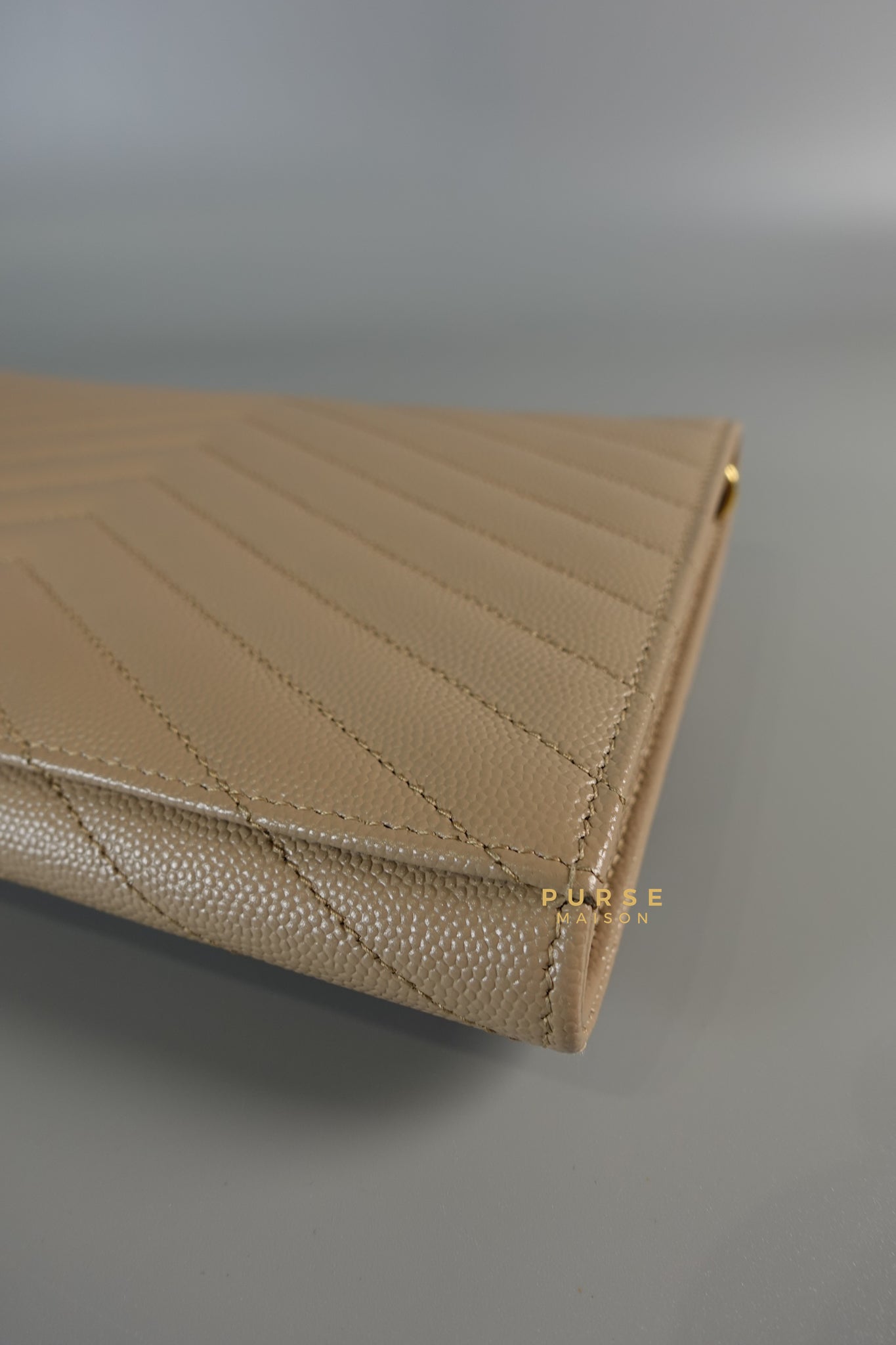 Cassandre Matelasśe Flap Clutch in Beige & Gold Hardware | Purse Maison Luxury Bags Shop