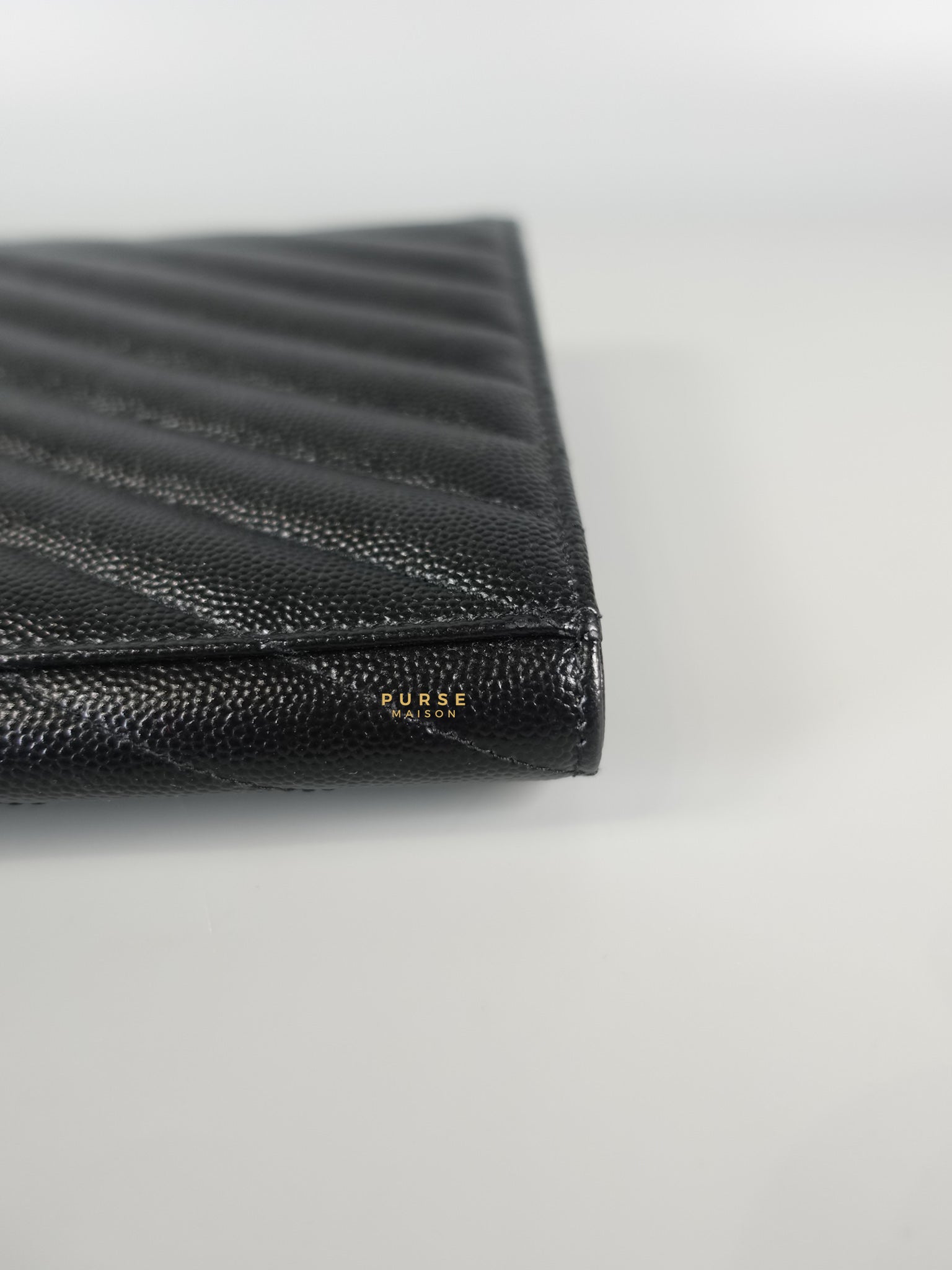 Cassandre Matelasśe Flap Clutch in Black and Gold Hardware | Purse Maison Luxury Bags Shop