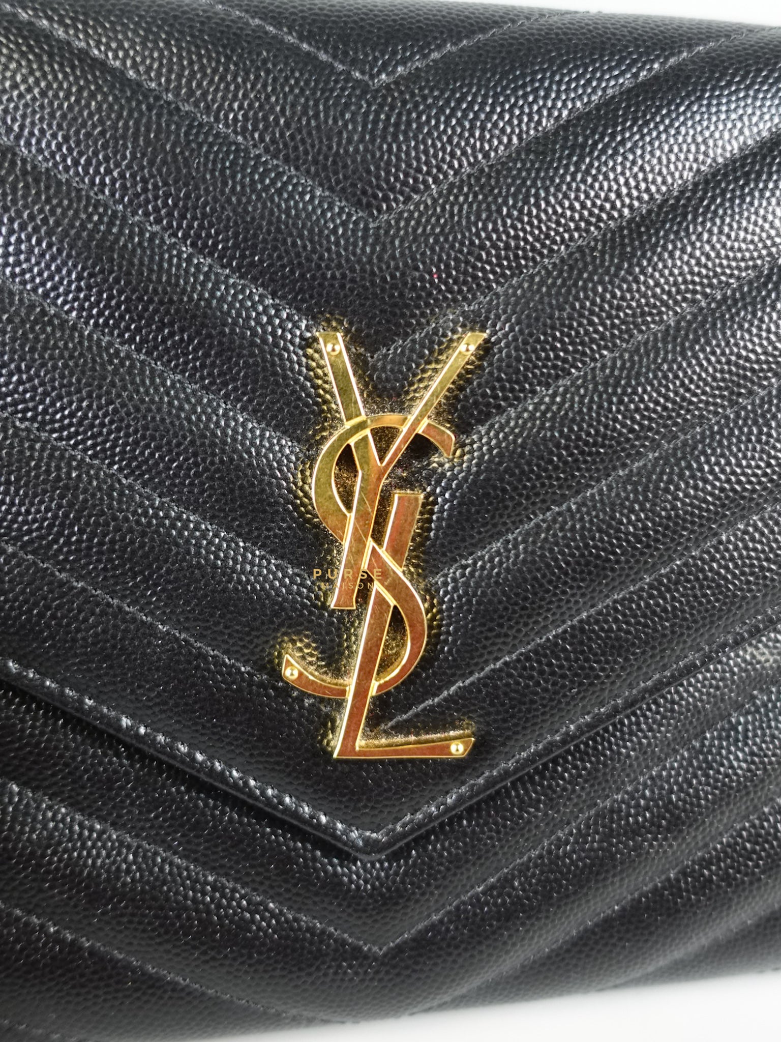 Cassandre Matelasśe Flap Clutch in Black and Gold Hardware | Purse Maison Luxury Bags Shop