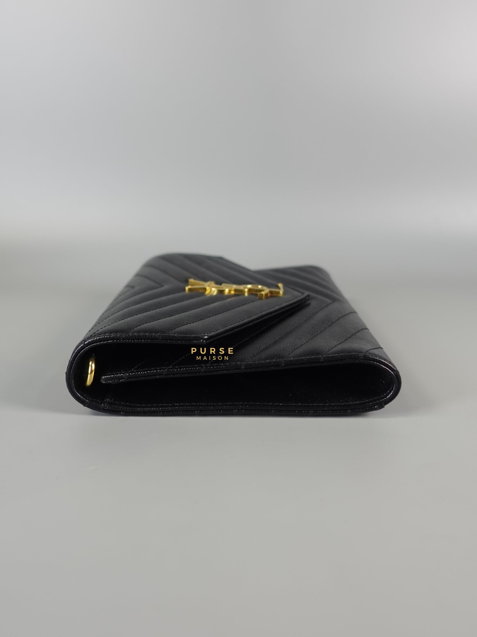 Cassandre Matelasśe Flap Clutch in Black and Gold Hardware | Purse Maison Luxury Bags Shop