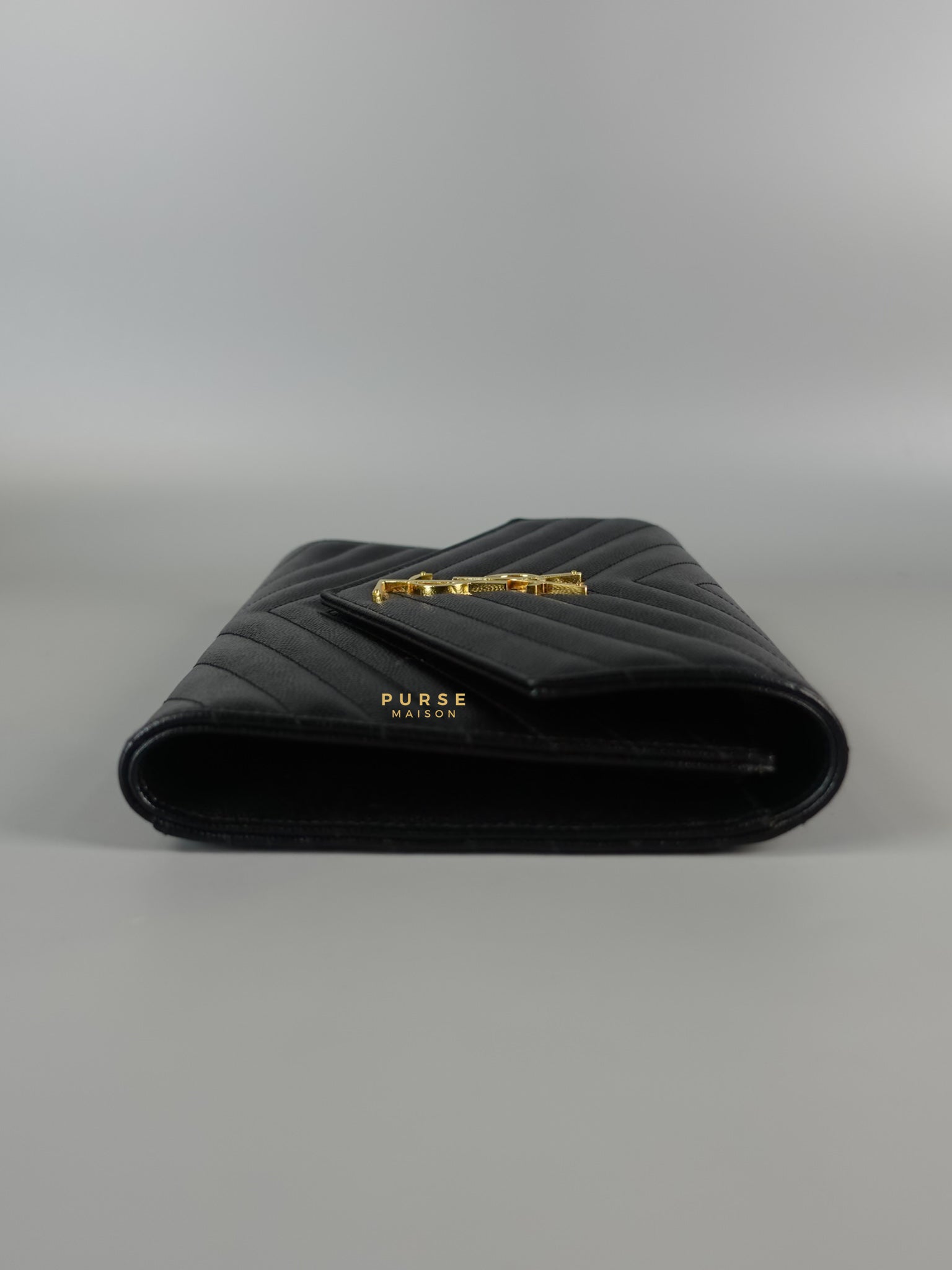 Cassandre Matelasśe Flap Clutch in Black and Gold Hardware | Purse Maison Luxury Bags Shop