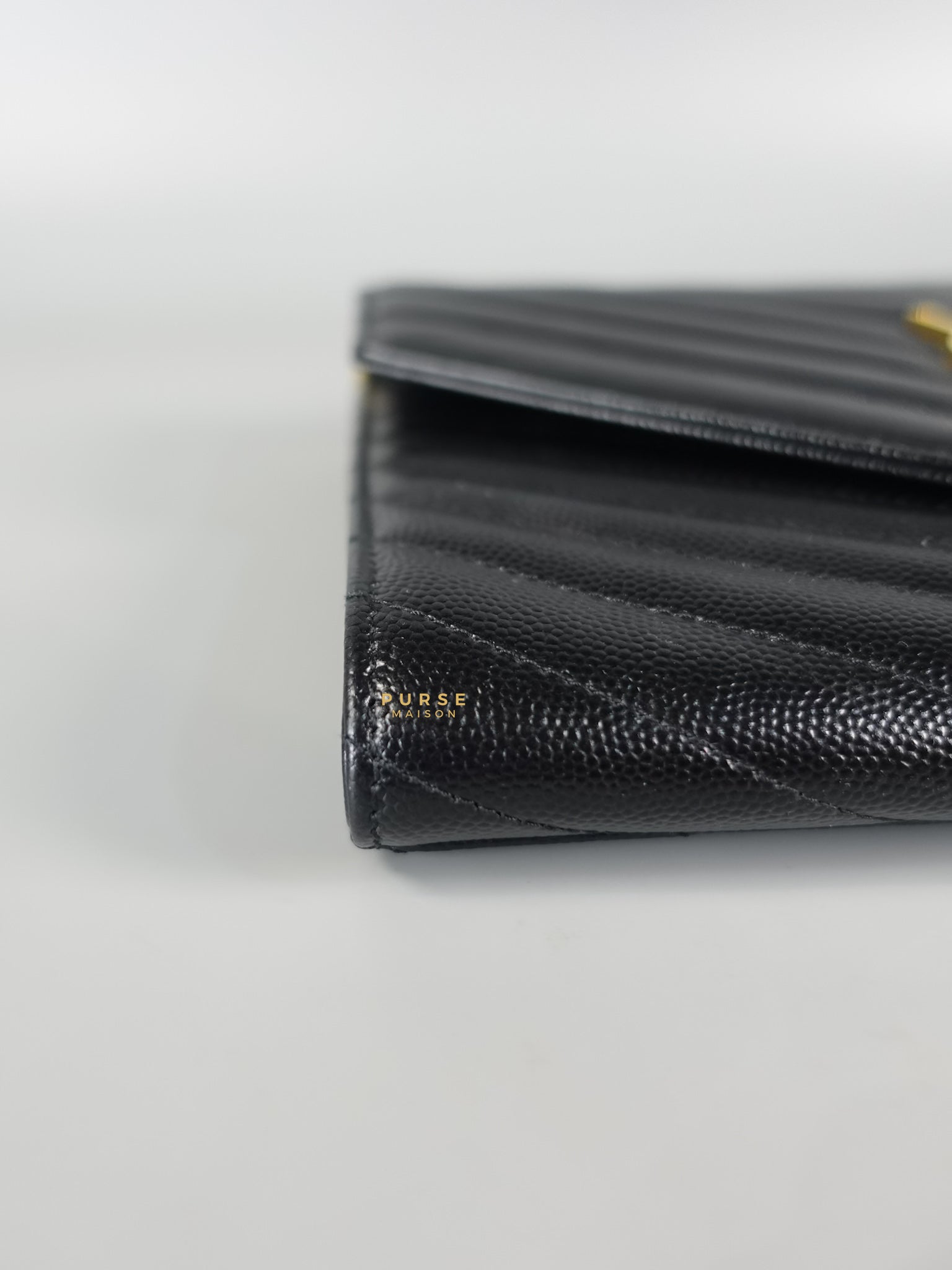 Cassandre Matelasśe Flap Clutch in Black and Gold Hardware | Purse Maison Luxury Bags Shop