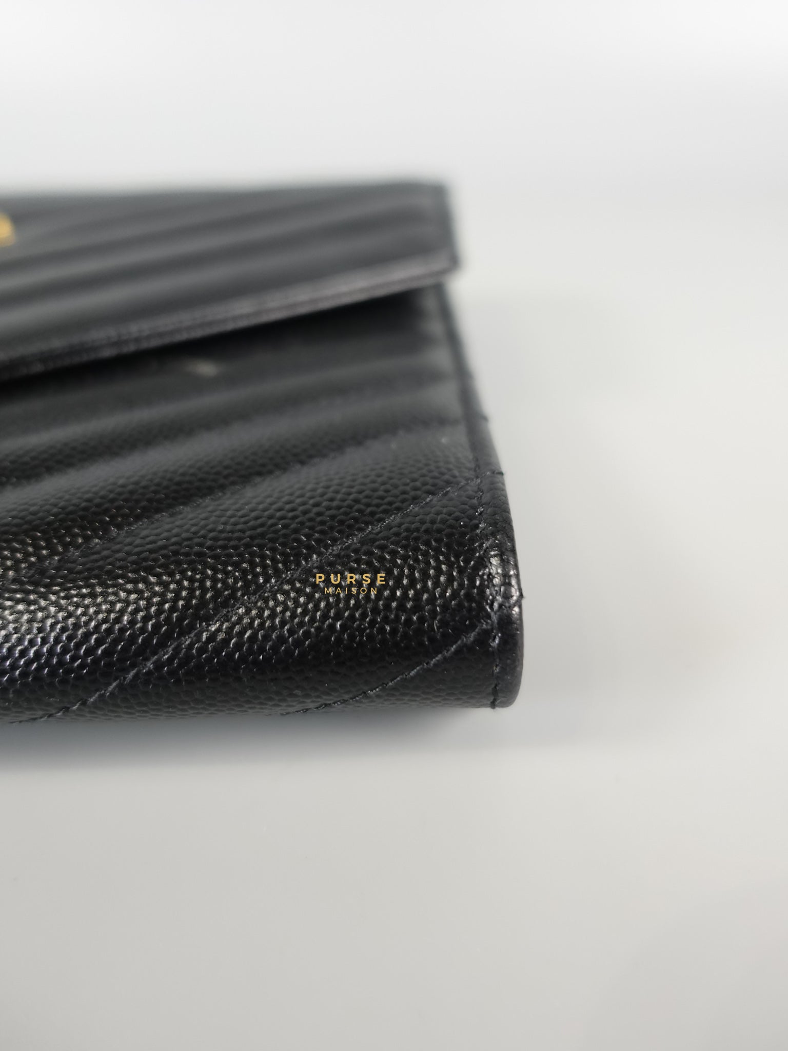 Cassandre Matelasśe Flap Clutch in Black and Gold Hardware | Purse Maison Luxury Bags Shop