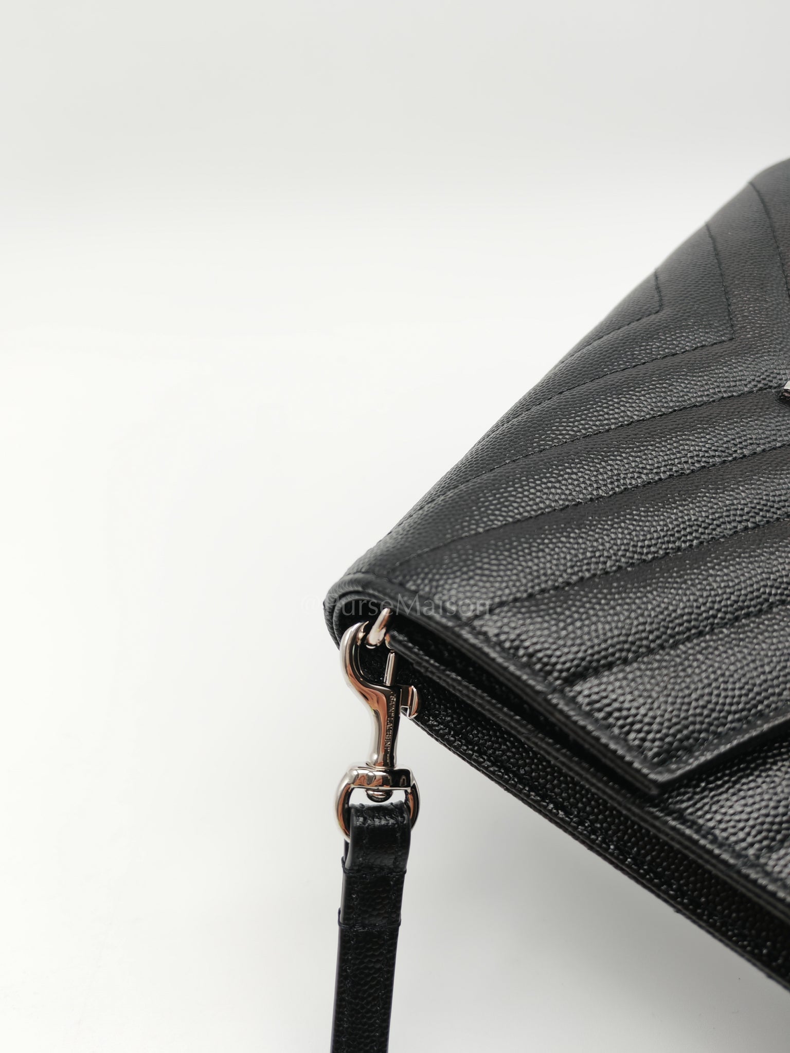Cassandre Matelasse Flap Clutch in Black Grained Calfskin Leather | Purse Maison Luxury Bags Shop