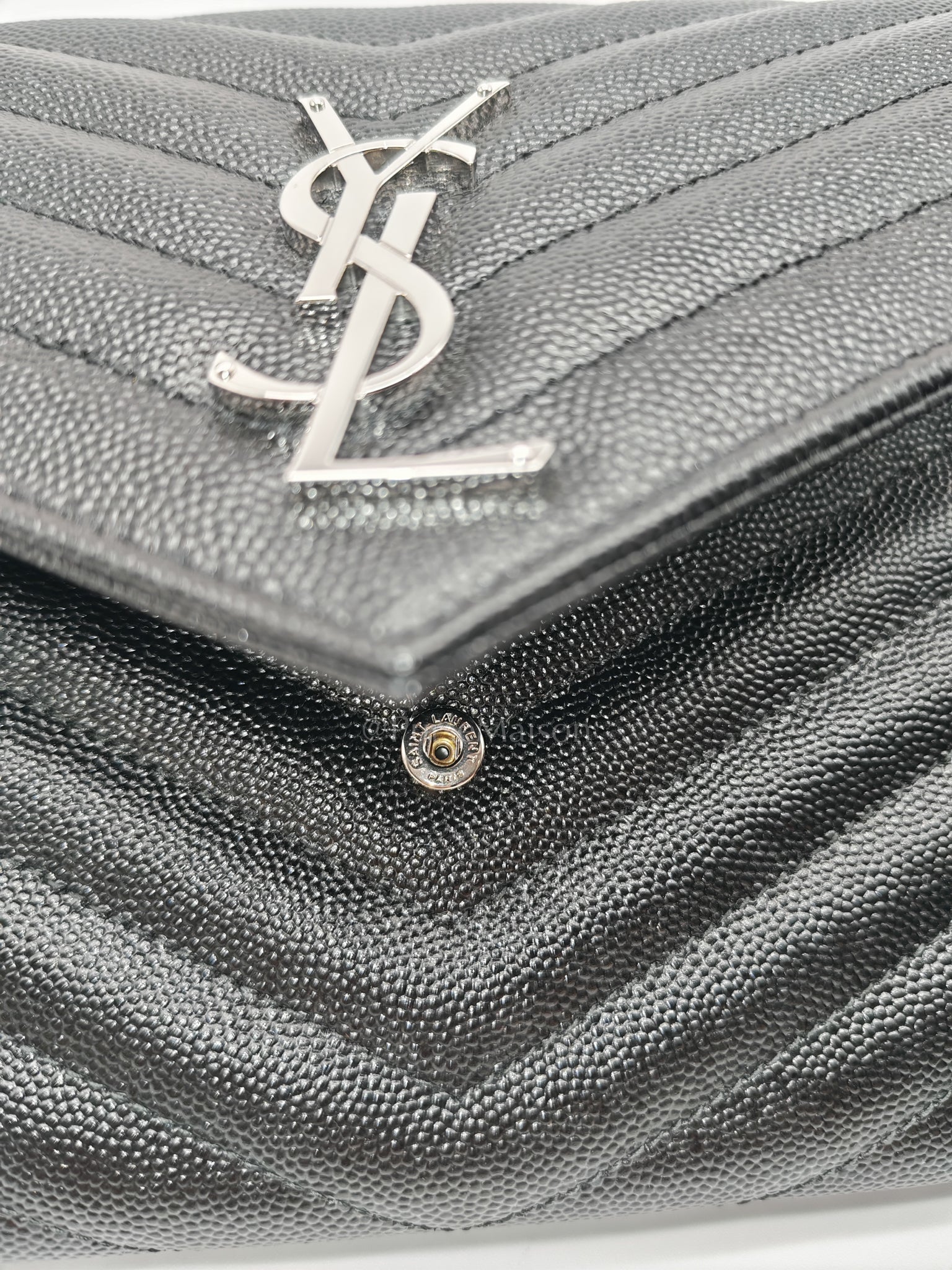 Cassandre Matelasse Flap Clutch in Black Grained Calfskin Leather | Purse Maison Luxury Bags Shop