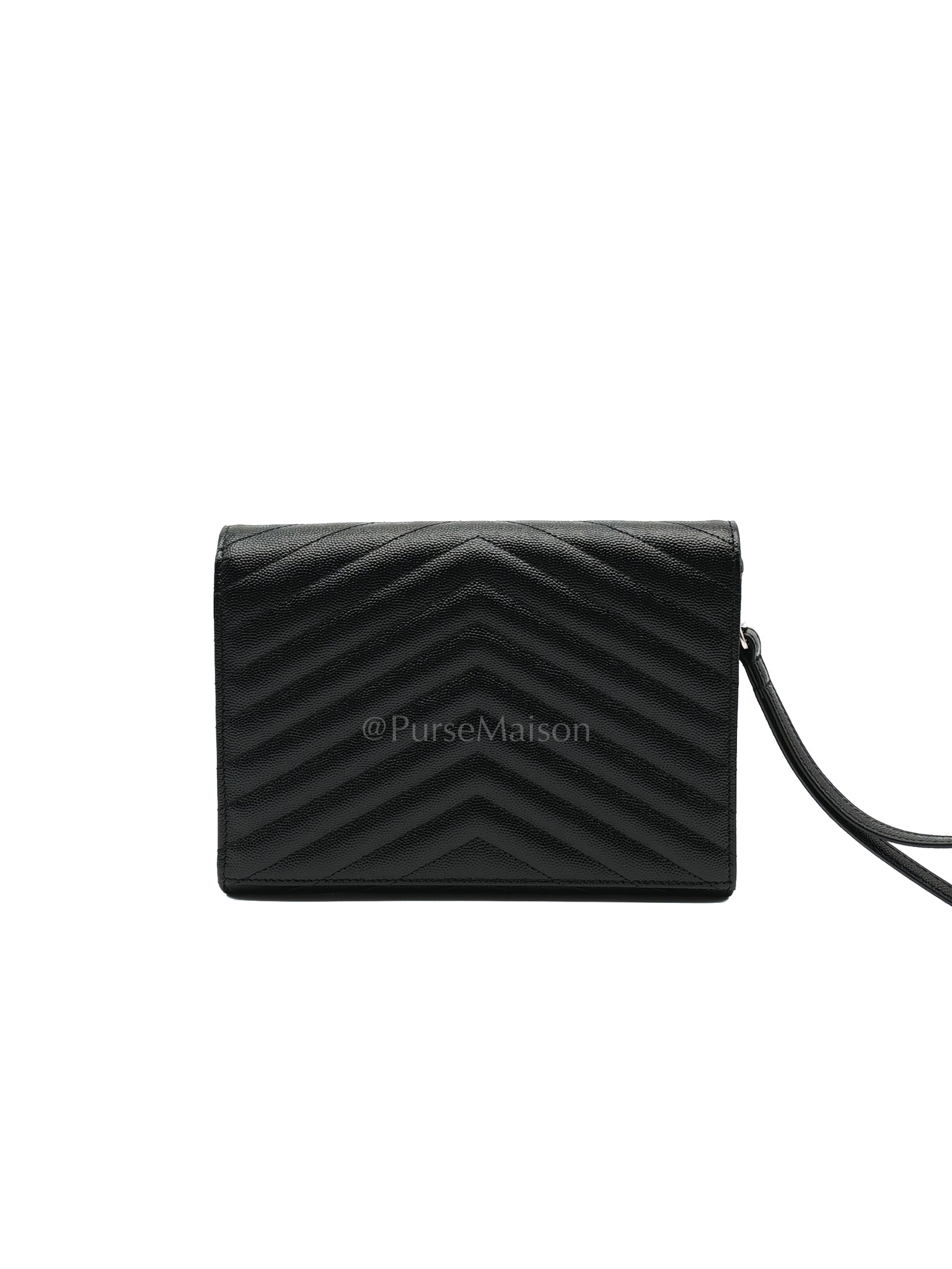 Cassandre Matelasse Flap Clutch in Black Grained Calfskin Leather | Purse Maison Luxury Bags Shop