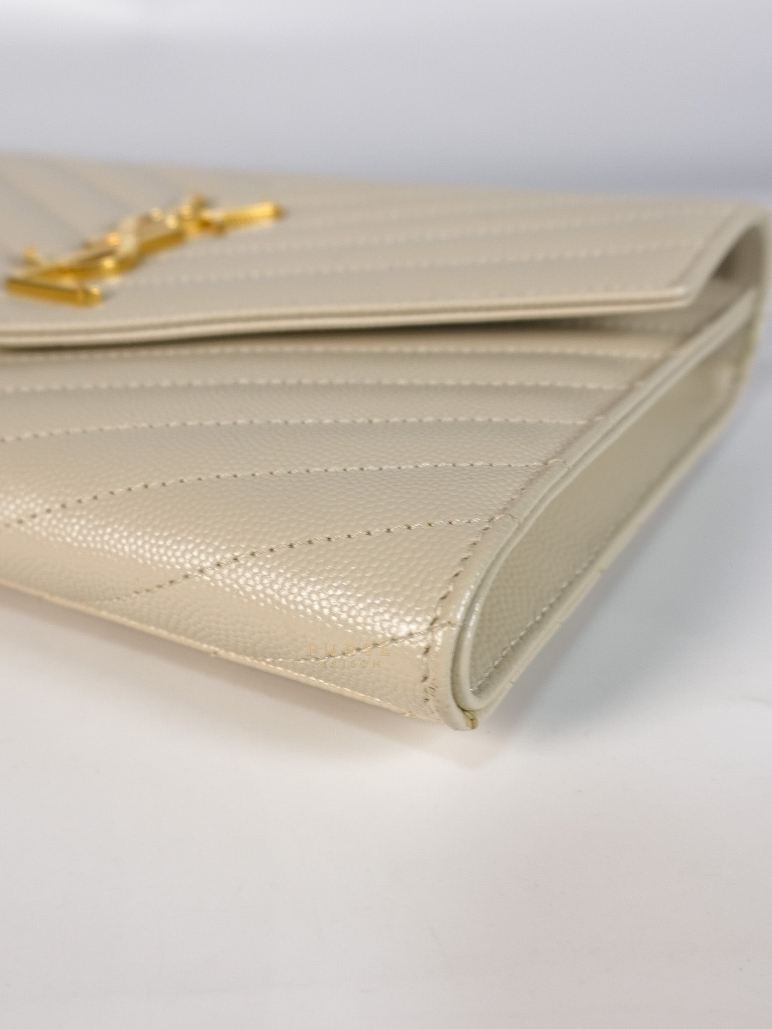 Cassandre Matelassé Flap Pouch in White Grain De Poudre Leather | Purse Maison Luxury Bags Shop