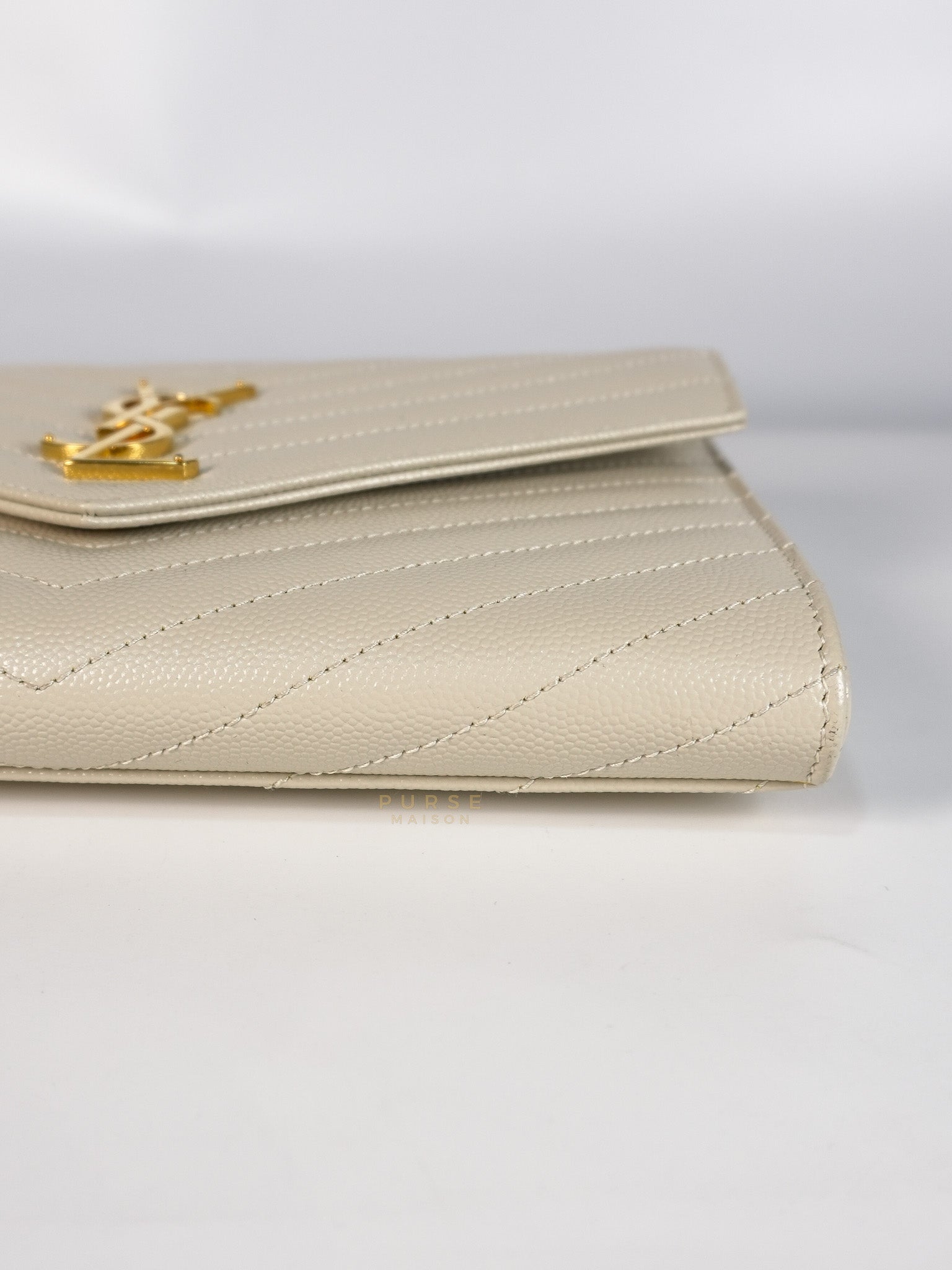 Cassandre Matelassé Flap Pouch in White Grain De Poudre Leather | Purse Maison Luxury Bags Shop