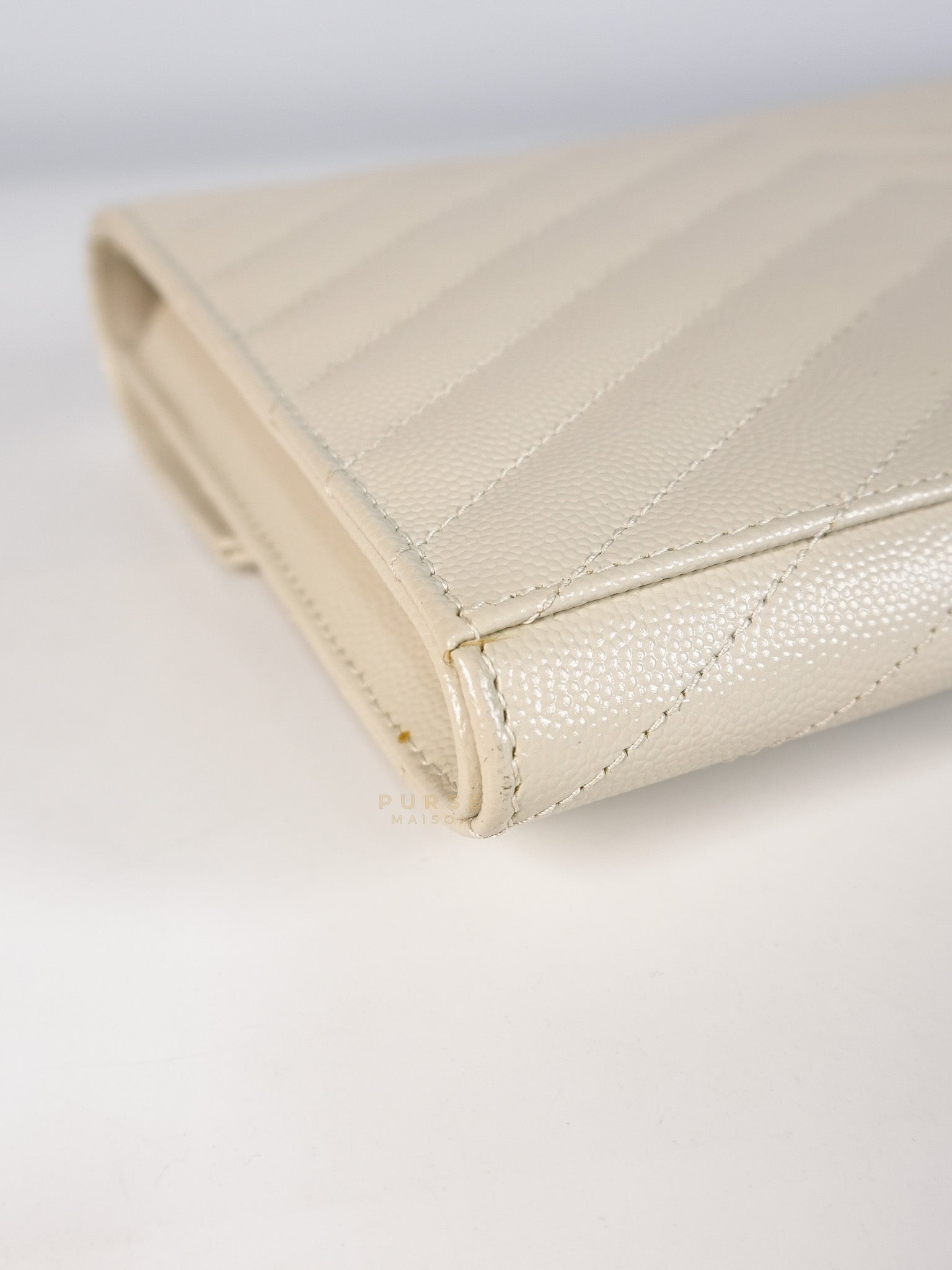 Cassandre Matelassé Flap Pouch in White Grain De Poudre Leather | Purse Maison Luxury Bags Shop