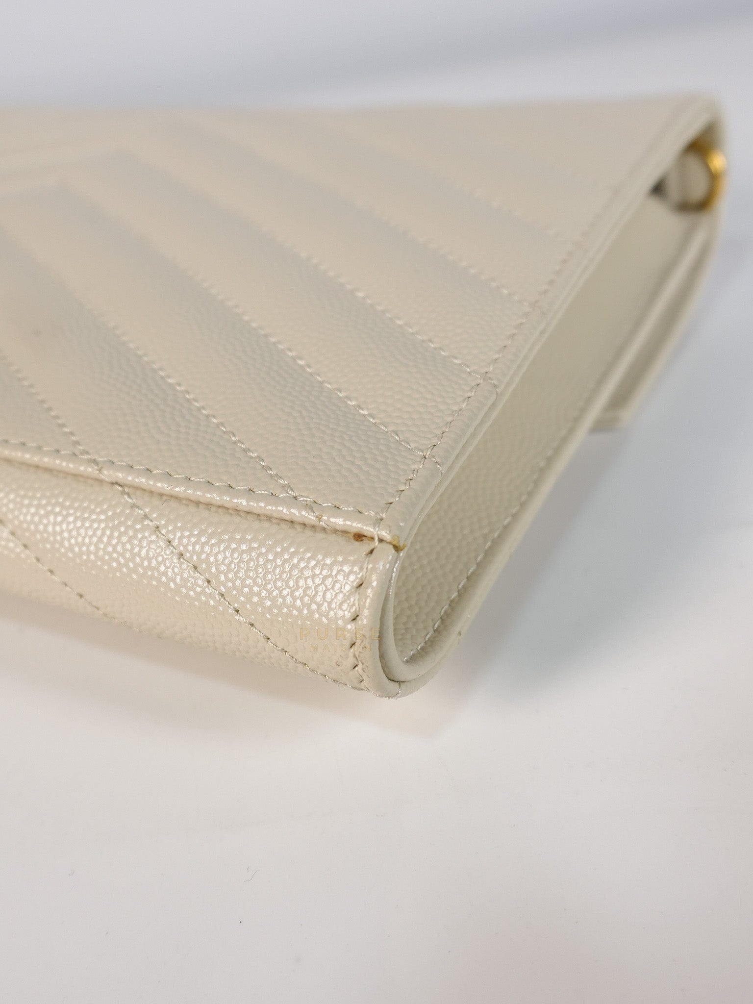 Cassandre Matelassé Flap Pouch in White Grain De Poudre Leather | Purse Maison Luxury Bags Shop