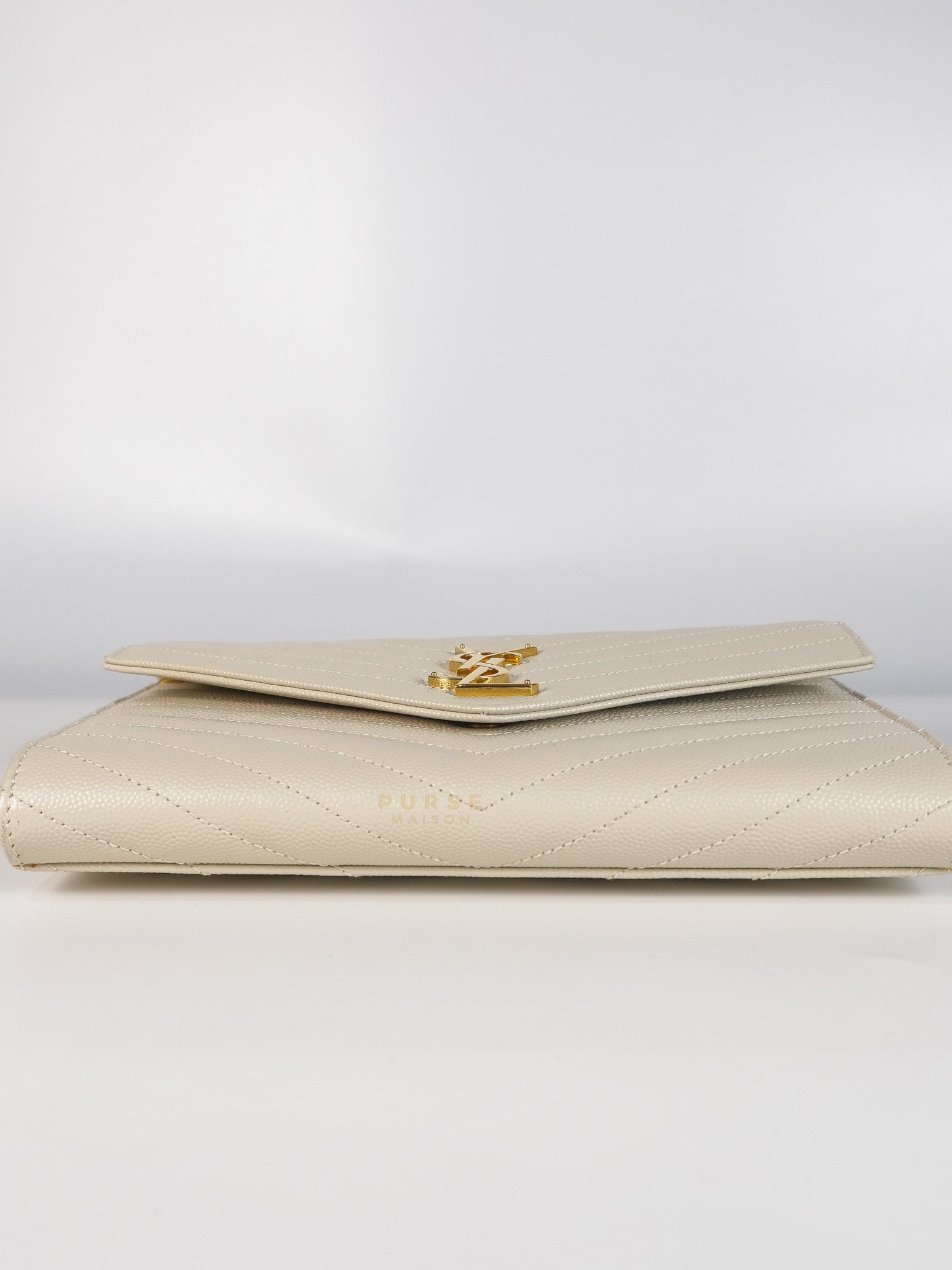 Cassandre Matelassé Flap Pouch in White Grain De Poudre Leather | Purse Maison Luxury Bags Shop