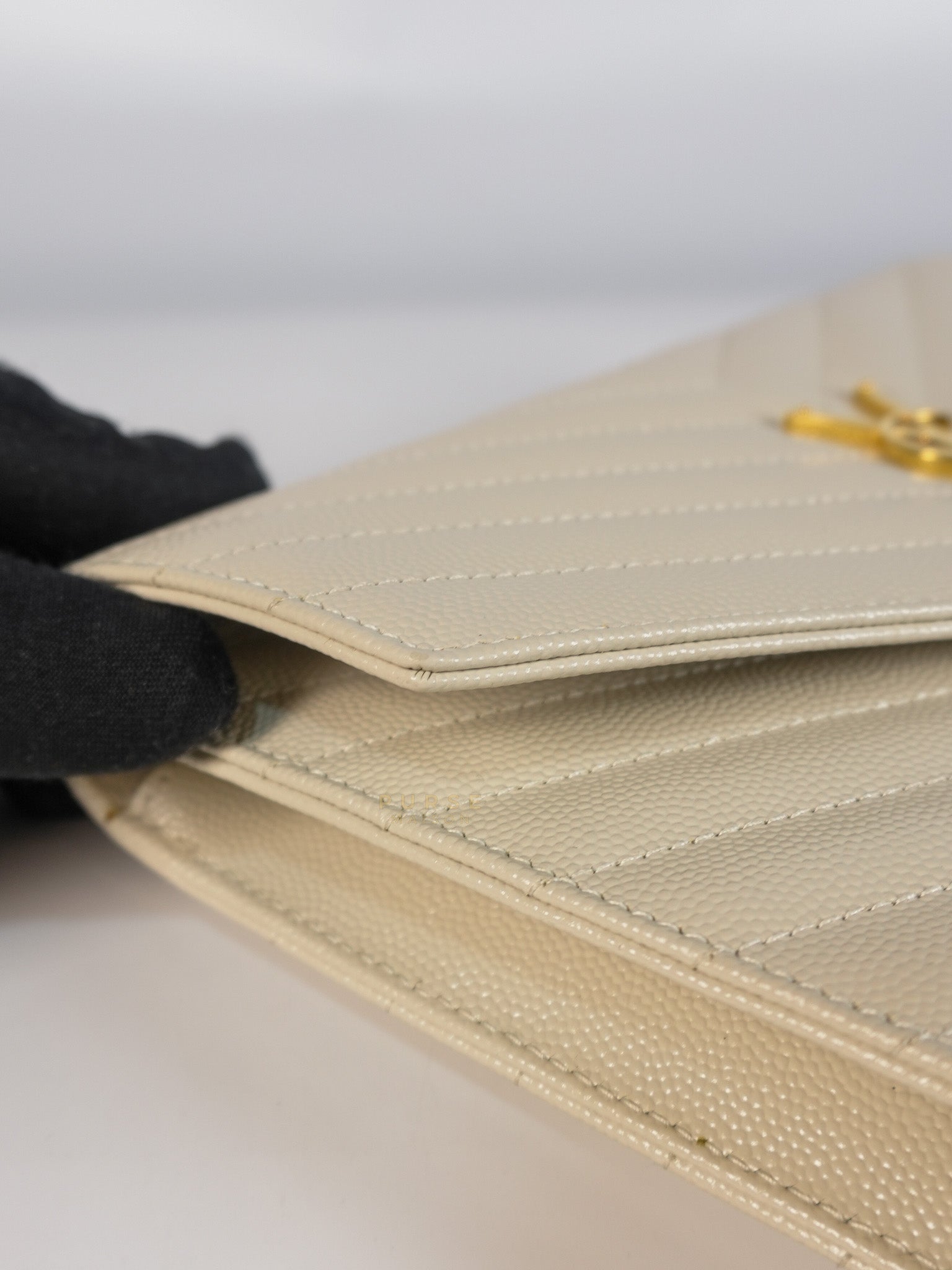 Cassandre Matelassé Flap Pouch in White Grain De Poudre Leather | Purse Maison Luxury Bags Shop