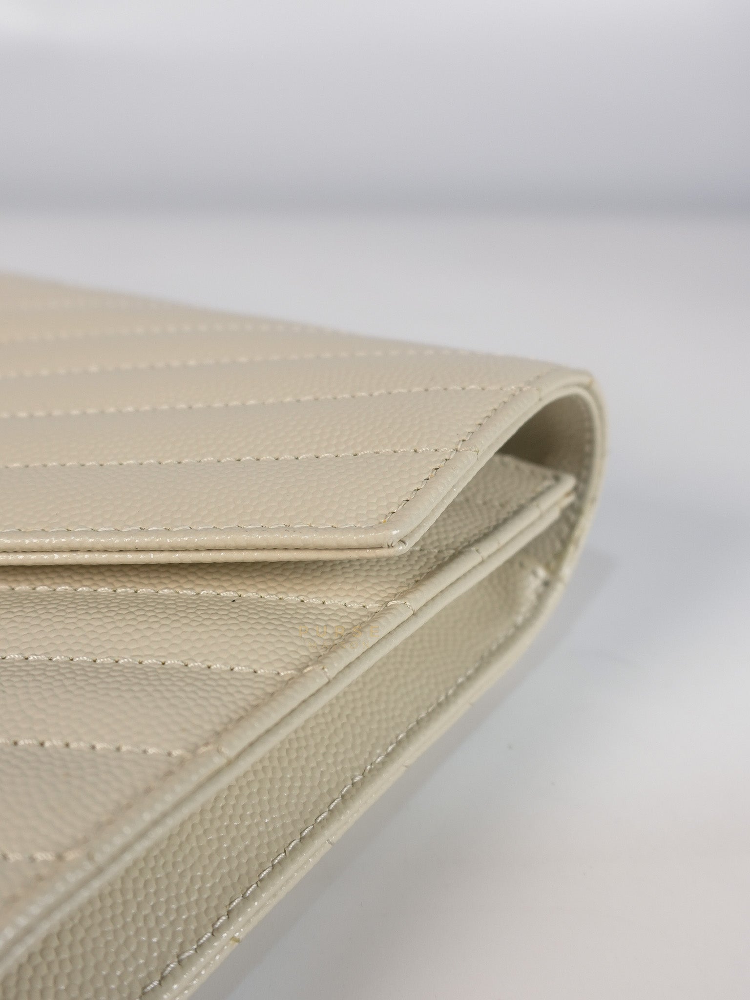Cassandre Matelassé Flap Pouch in White Grain De Poudre Leather | Purse Maison Luxury Bags Shop