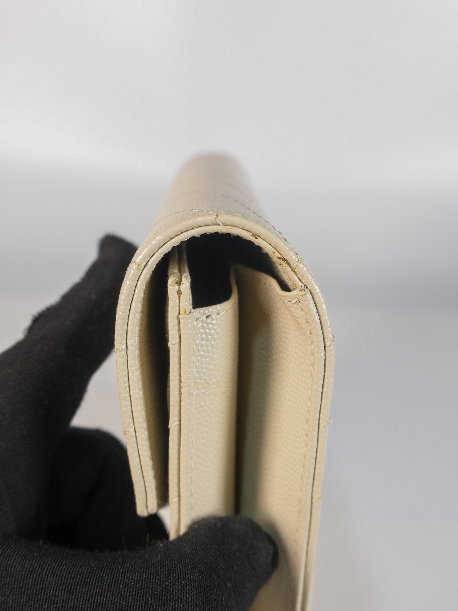 Cassandre Matelassé Flap Pouch in White Grain De Poudre Leather | Purse Maison Luxury Bags Shop