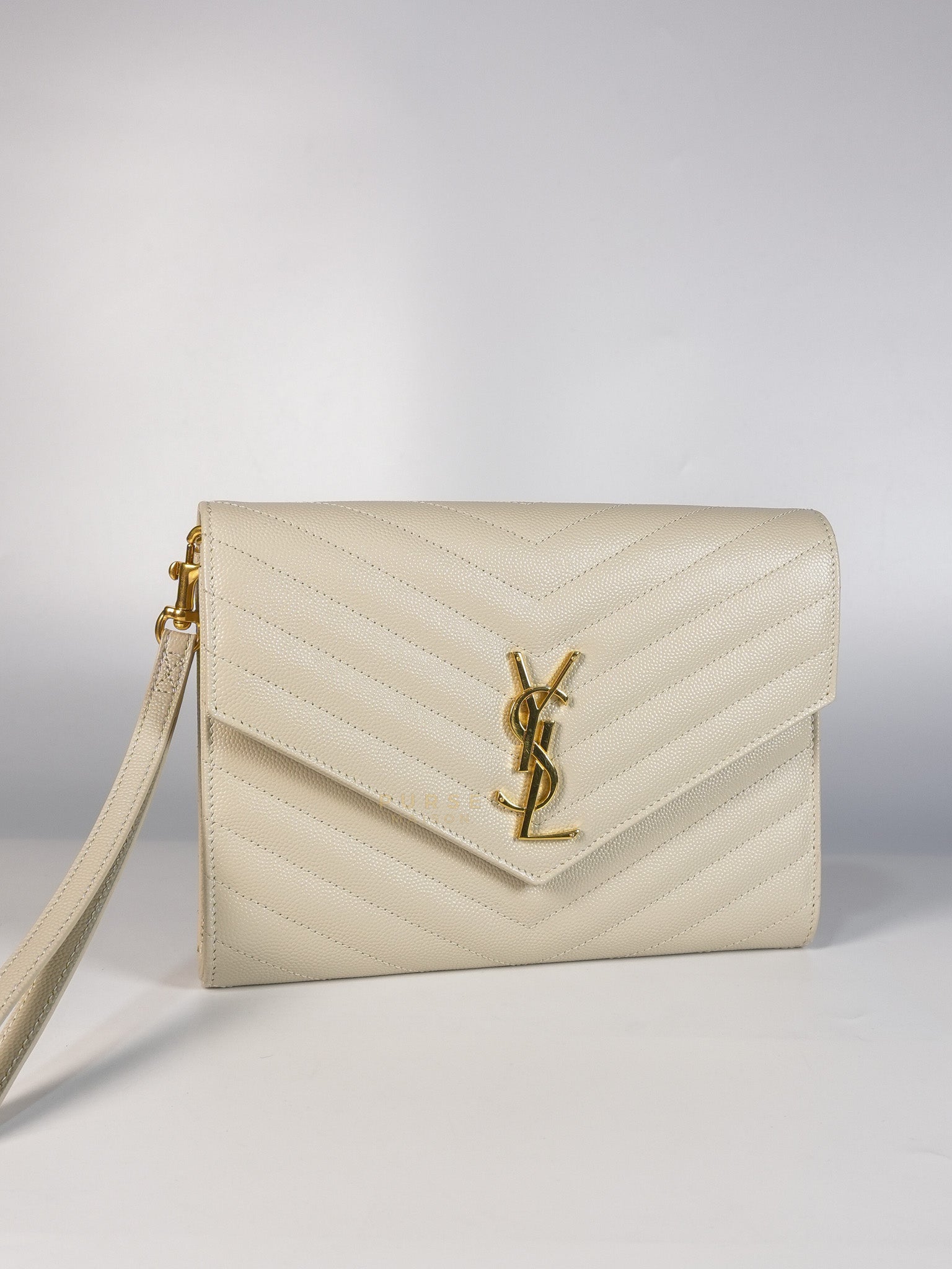 Cassandre Matelassé Flap Pouch in White Grain De Poudre Leather | Purse Maison Luxury Bags Shop