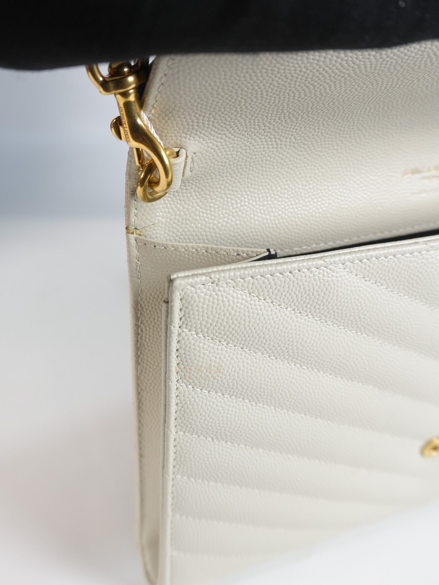 Cassandre Matelassé Flap Pouch in White Grain De Poudre Leather | Purse Maison Luxury Bags Shop