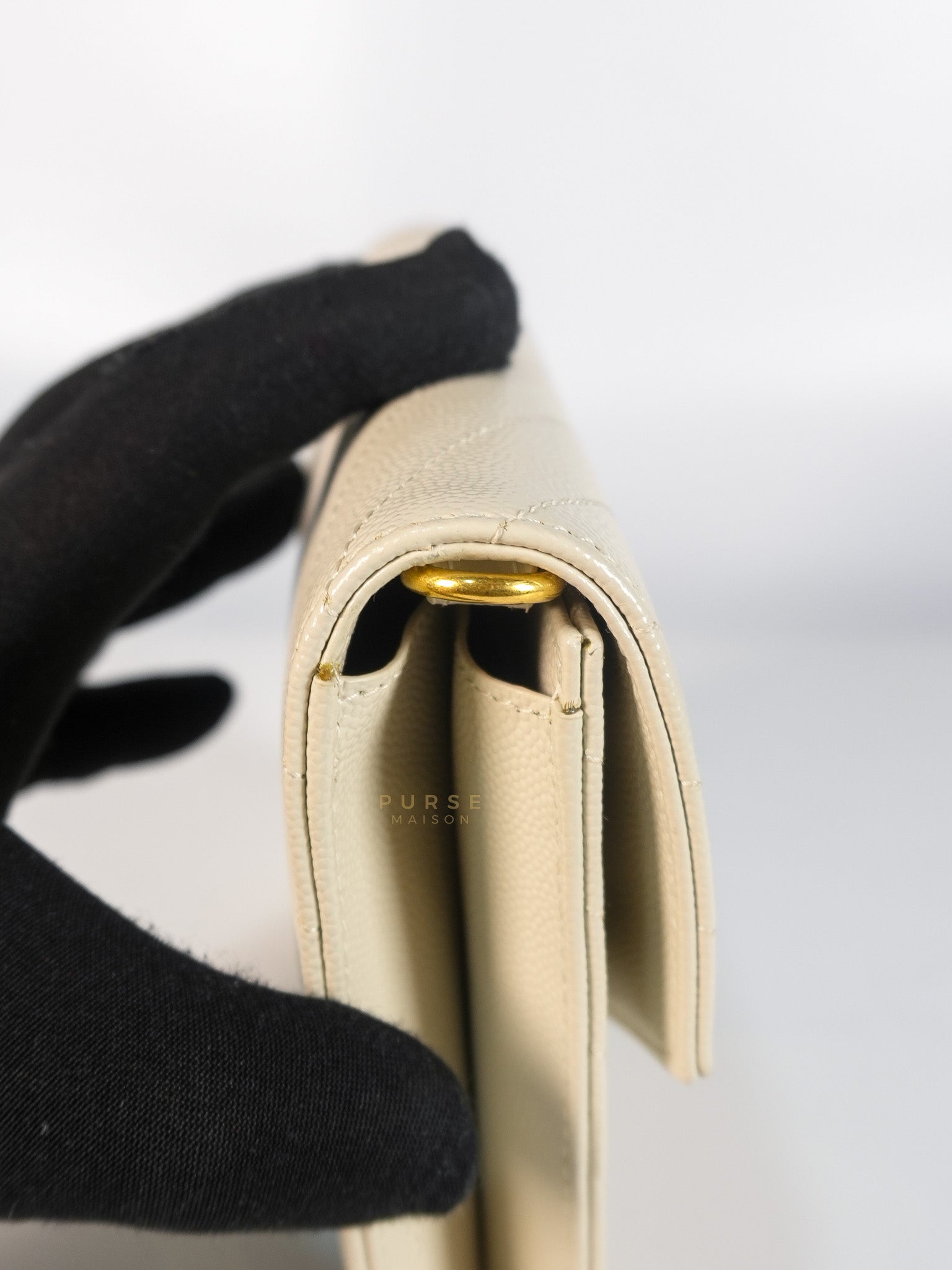 Cassandre Matelassé Flap Pouch in White Grain De Poudre Leather | Purse Maison Luxury Bags Shop