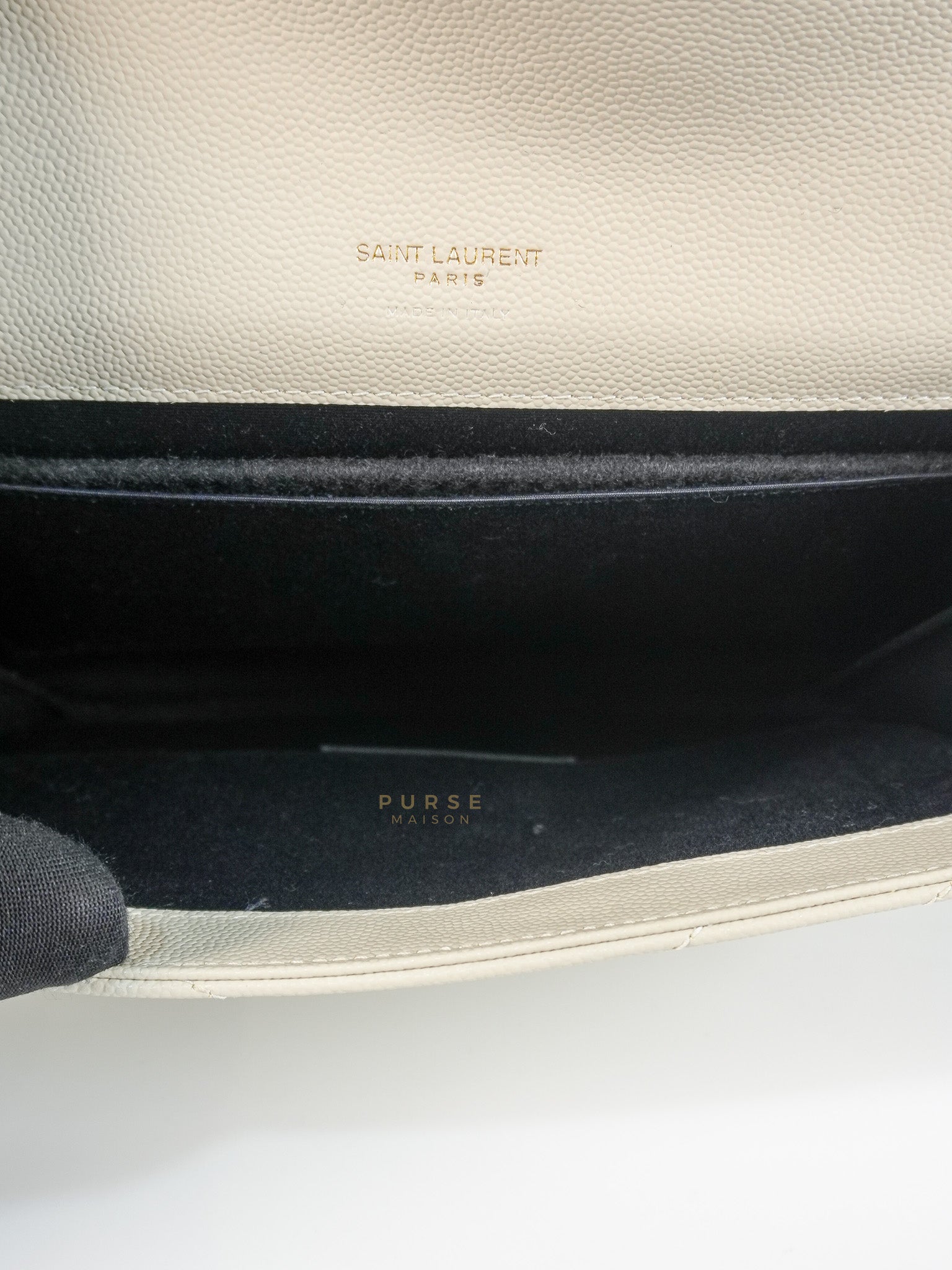 Cassandre Matelassé Flap Pouch in White Grain De Poudre Leather | Purse Maison Luxury Bags Shop