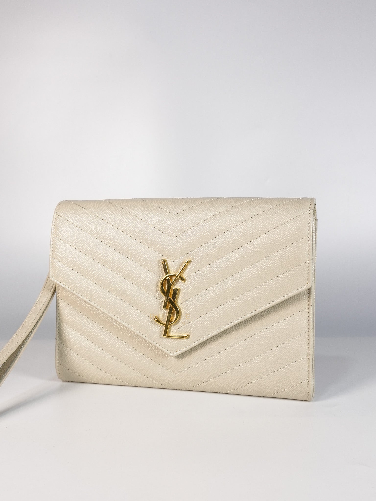 Cassandre Matelassé Flap Pouch in White Grain De Poudre Leather | Purse Maison Luxury Bags Shop