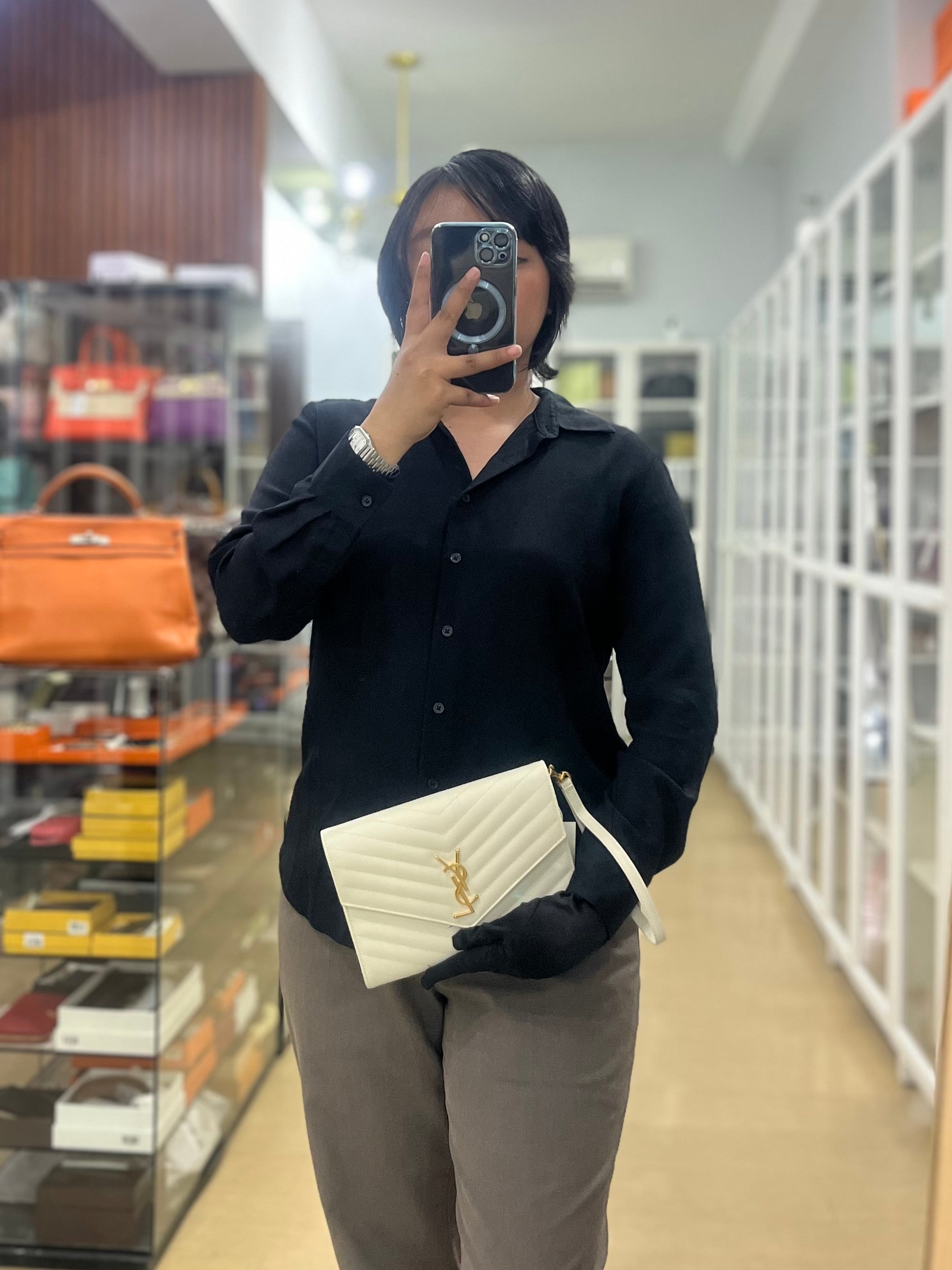 Cassandre Matelassé Flap Pouch in White Grain De Poudre Leather | Purse Maison Luxury Bags Shop