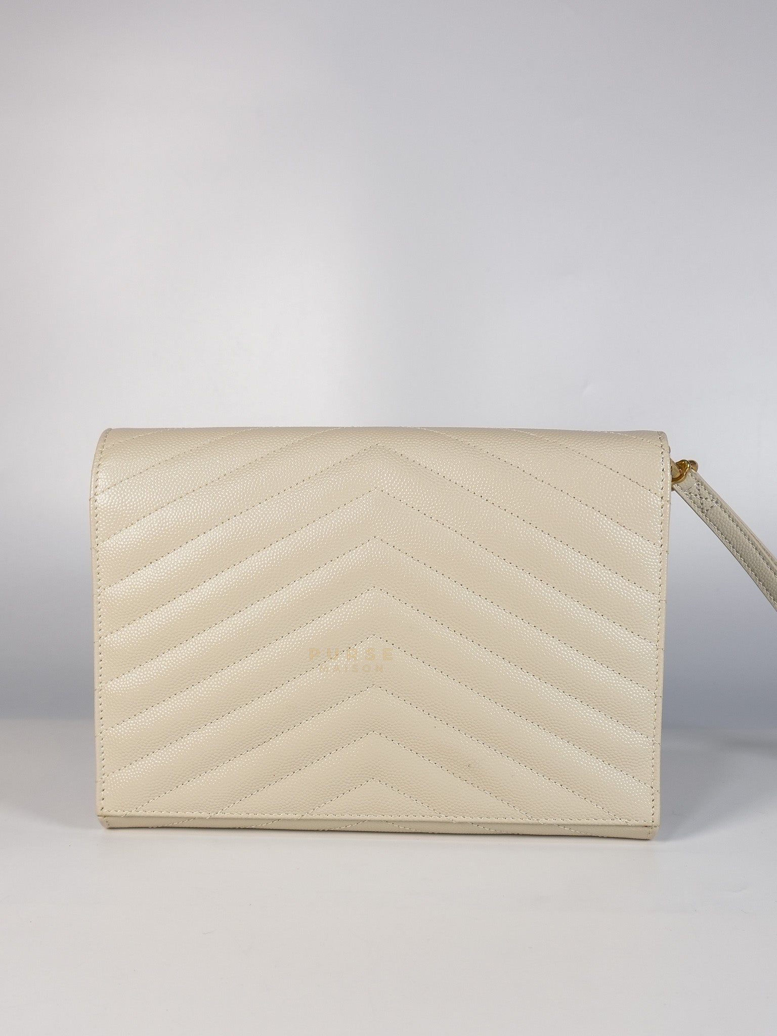 Cassandre Matelassé Flap Pouch in White Grain De Poudre Leather | Purse Maison Luxury Bags Shop