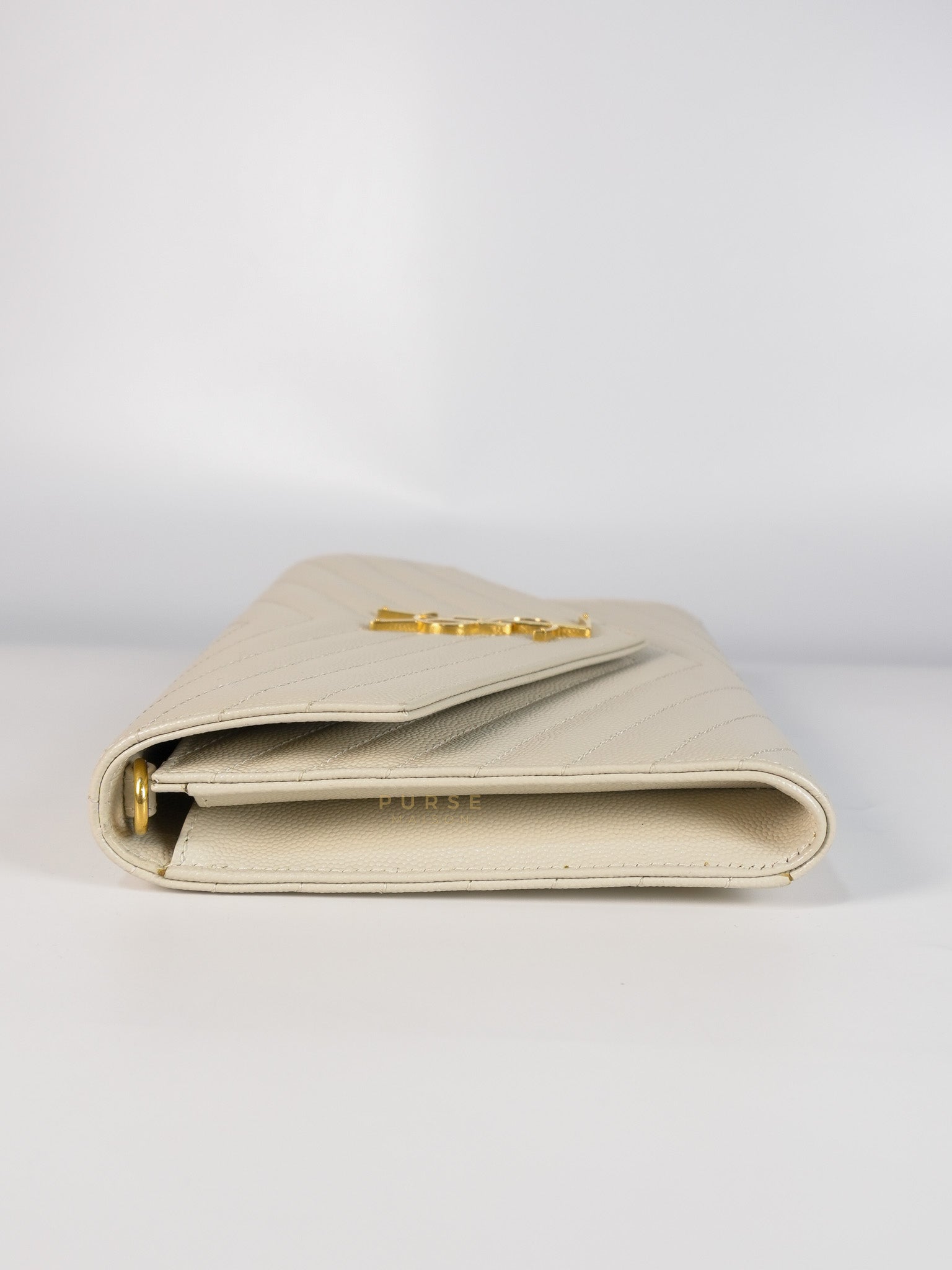 Cassandre Matelassé Flap Pouch in White Grain De Poudre Leather | Purse Maison Luxury Bags Shop