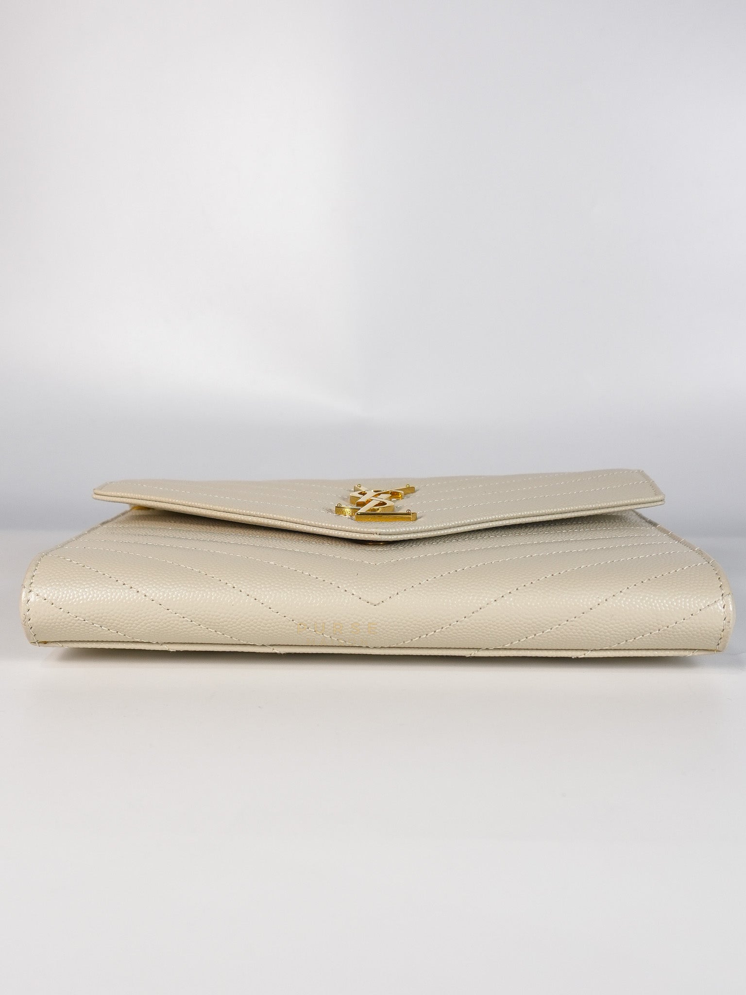 Cassandre Matelassé Flap Pouch in White Grain De Poudre Leather | Purse Maison Luxury Bags Shop