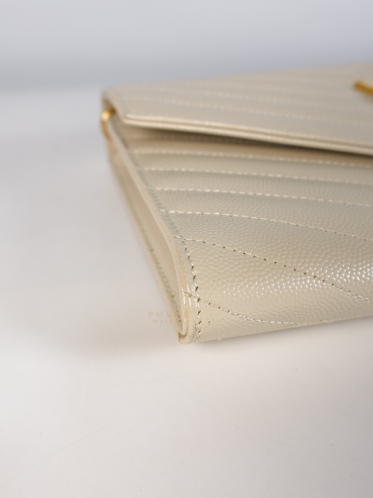 Cassandre Matelassé Flap Pouch in White Grain De Poudre Leather | Purse Maison Luxury Bags Shop