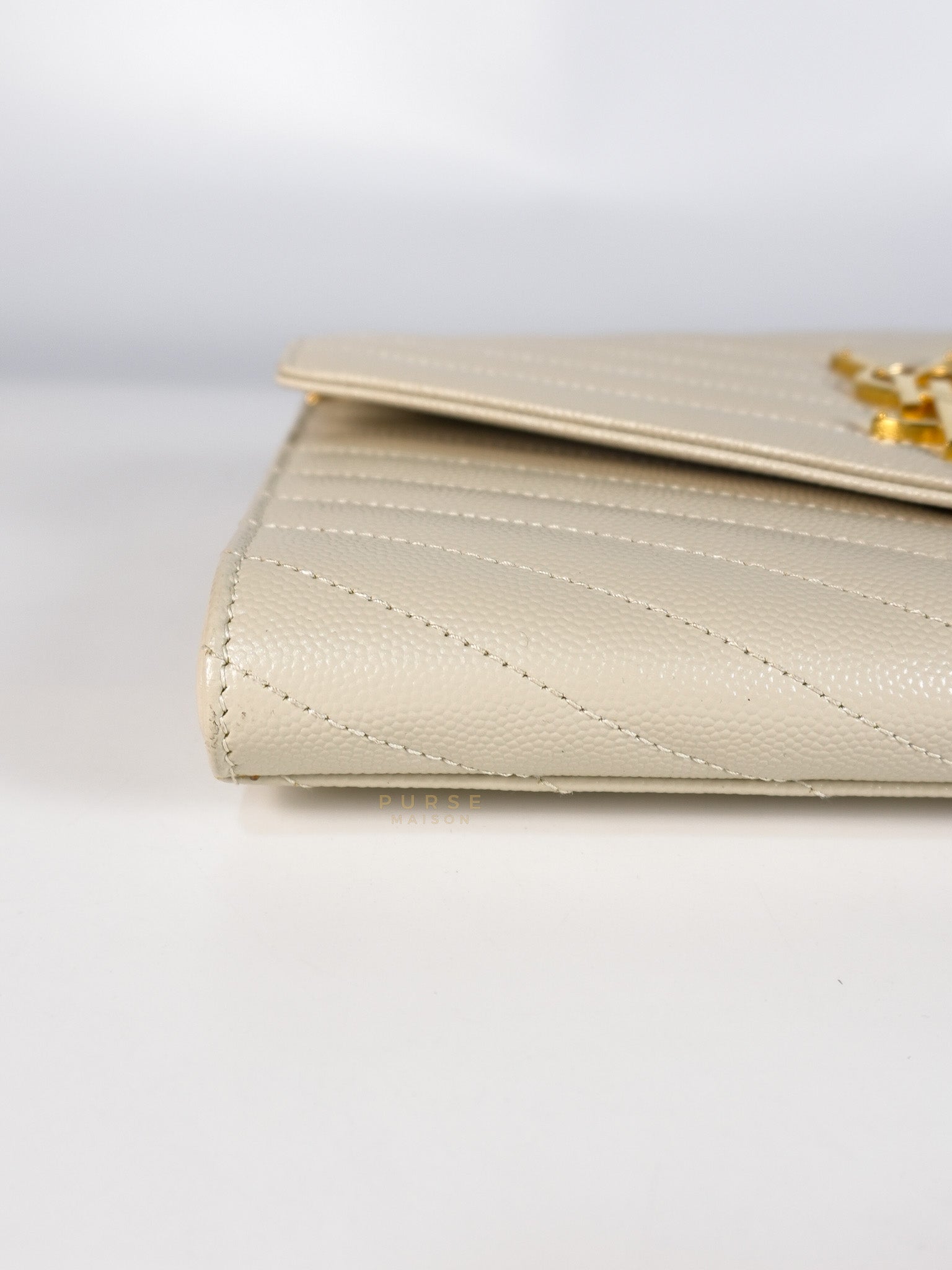 Cassandre Matelassé Flap Pouch in White Grain De Poudre Leather | Purse Maison Luxury Bags Shop
