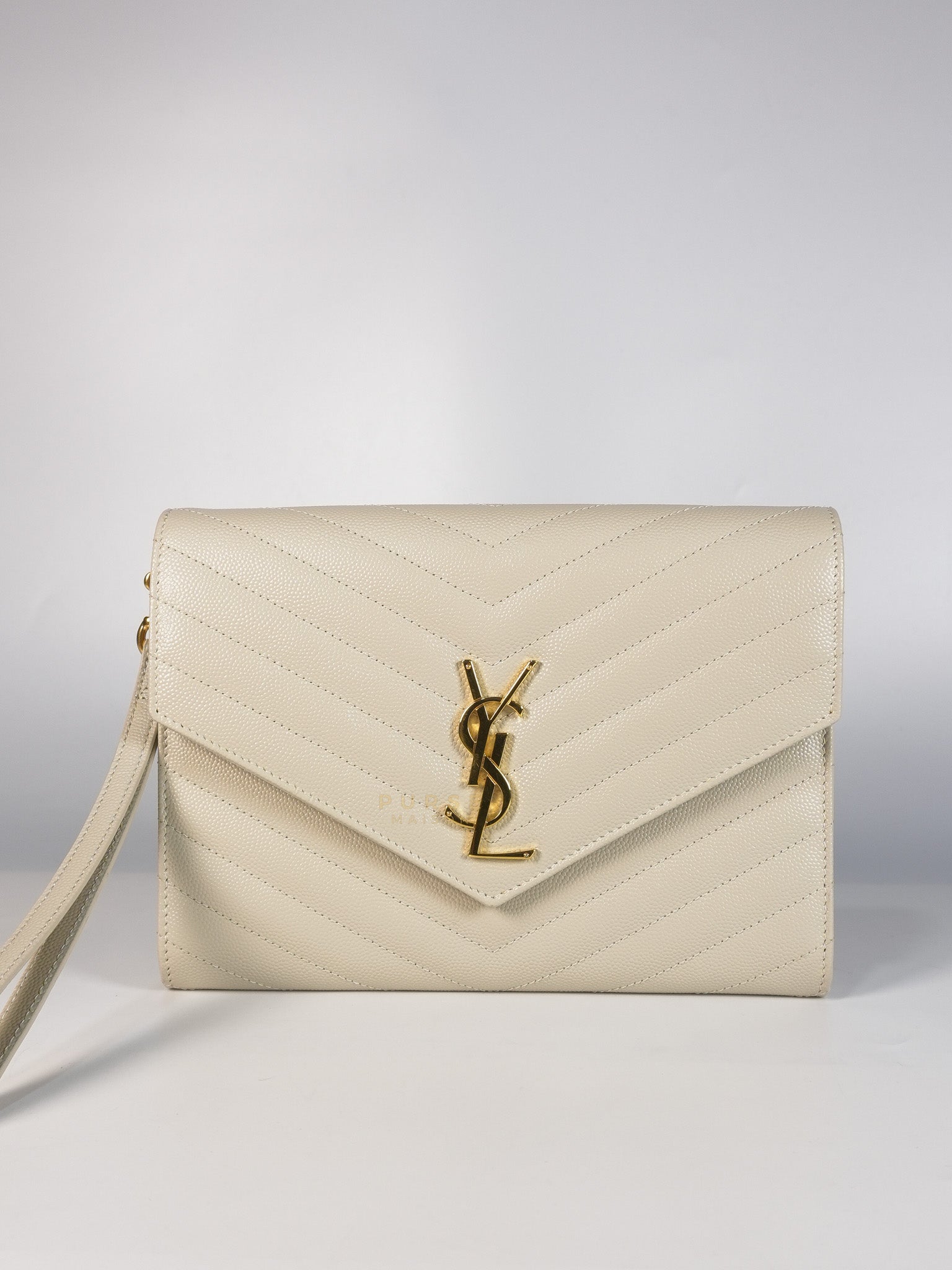 Cassandre Matelassé Flap Pouch in White Grain De Poudre Leather | Purse Maison Luxury Bags Shop