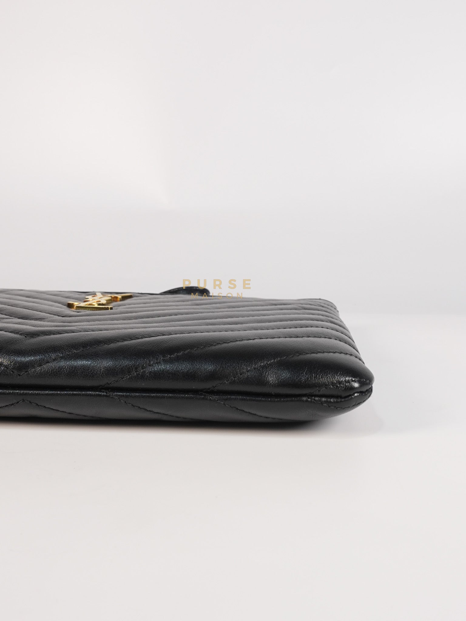 Cassandre Matelasse Large Bill Pouch/Clutch in Black Lambskin Leather | Purse Maison Luxury Bags Shop