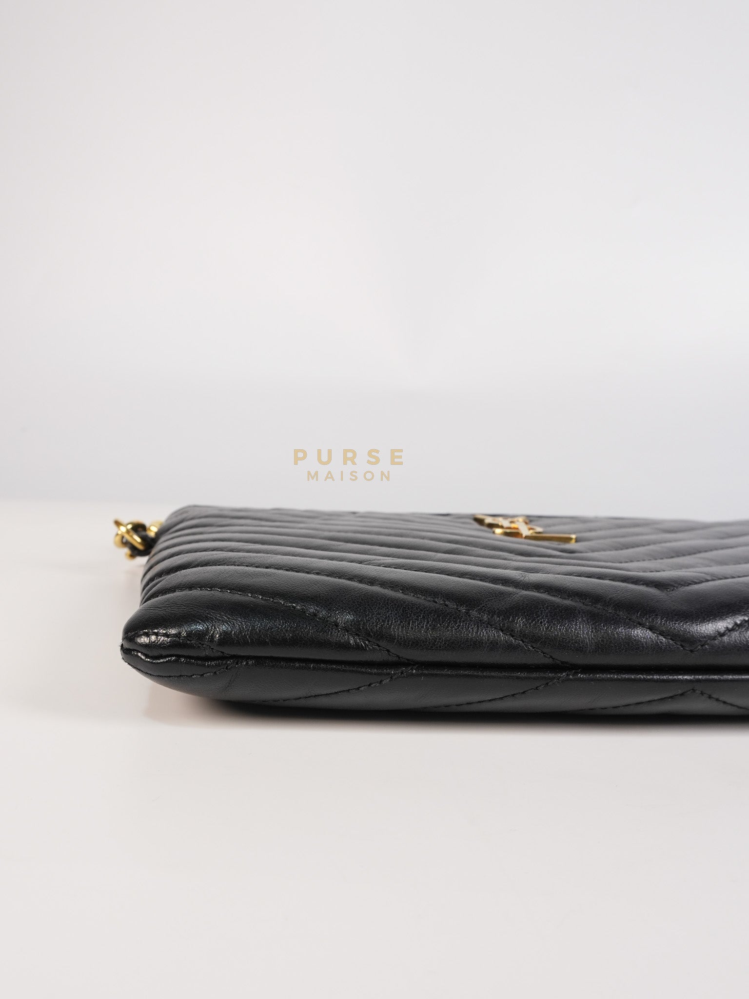 Cassandre Matelasse Large Bill Pouch/Clutch in Black Lambskin Leather | Purse Maison Luxury Bags Shop