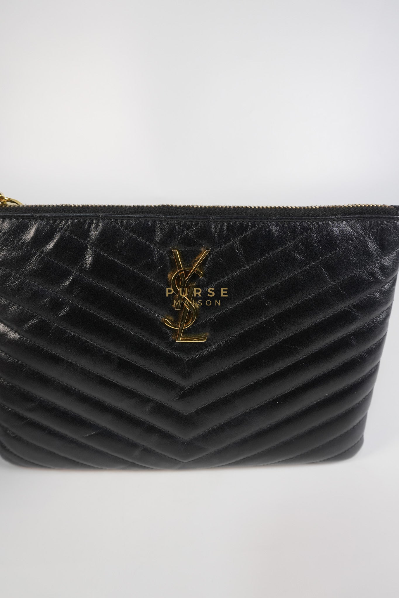 Cassandre Matelasse Large Bill Pouch/Clutch in Black Lambskin Leather | Purse Maison Luxury Bags Shop