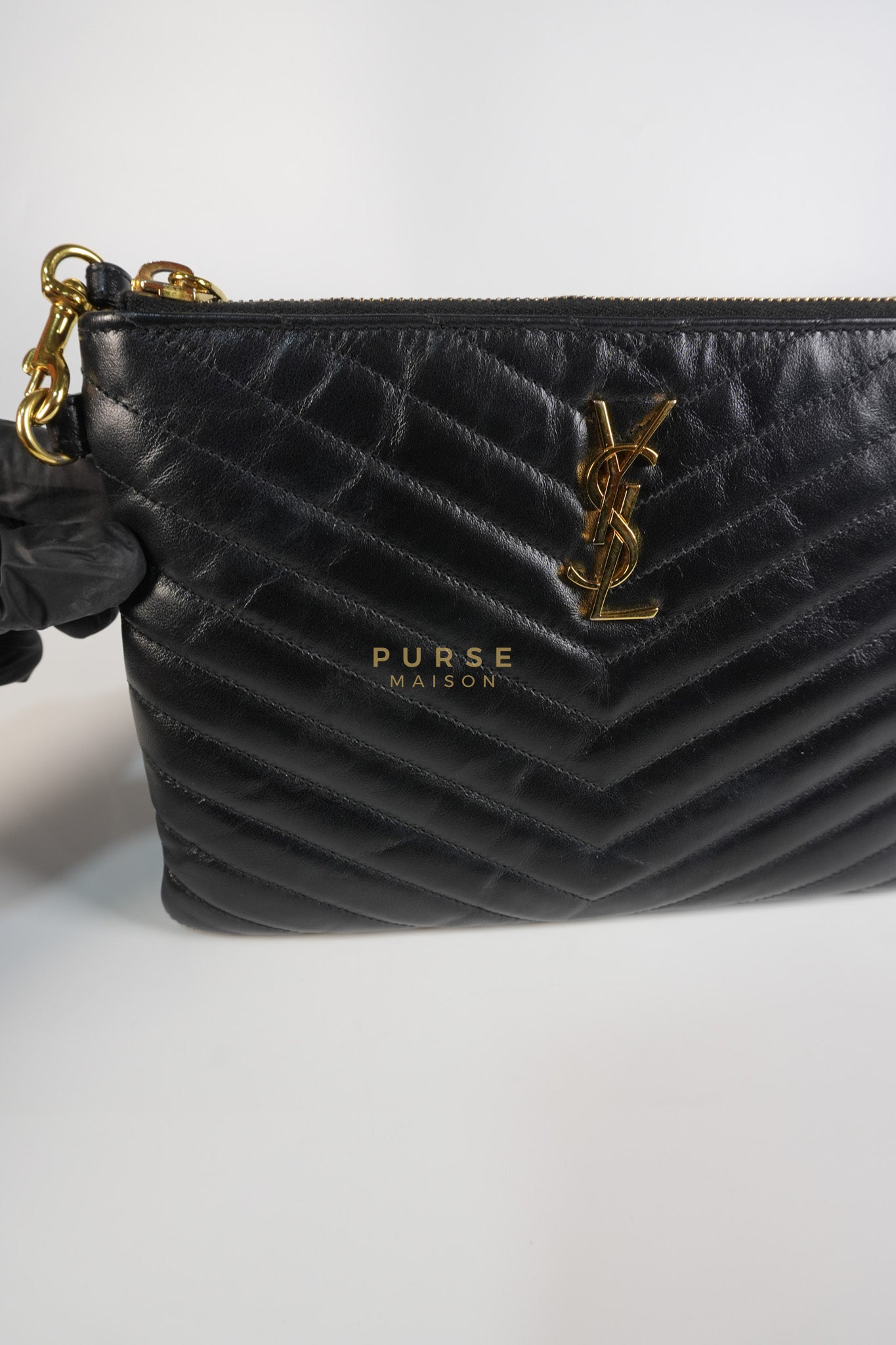 Cassandre Matelasse Large Bill Pouch/Clutch in Black Lambskin Leather | Purse Maison Luxury Bags Shop