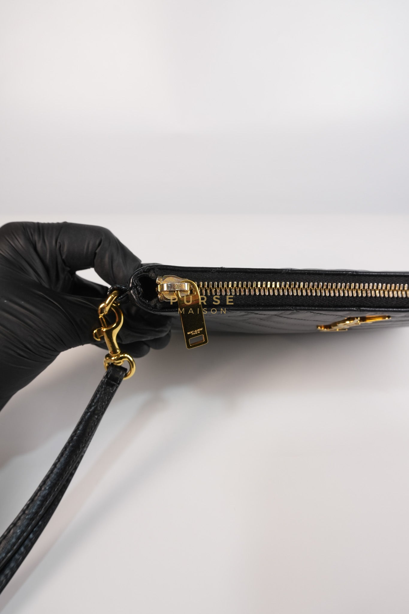 Cassandre Matelasse Large Bill Pouch/Clutch in Black Lambskin Leather | Purse Maison Luxury Bags Shop