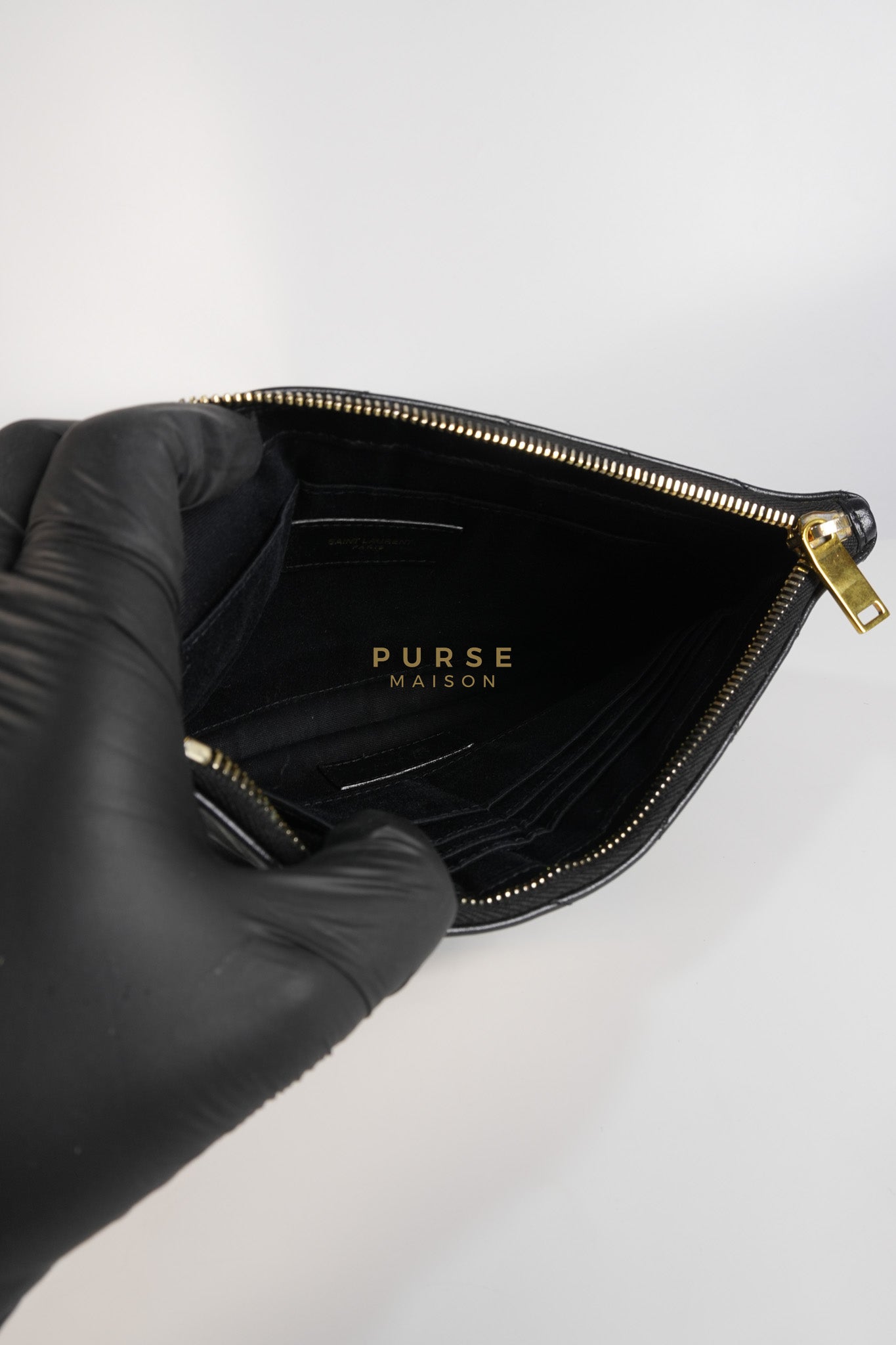 Cassandre Matelasse Large Bill Pouch/Clutch in Black Lambskin Leather | Purse Maison Luxury Bags Shop