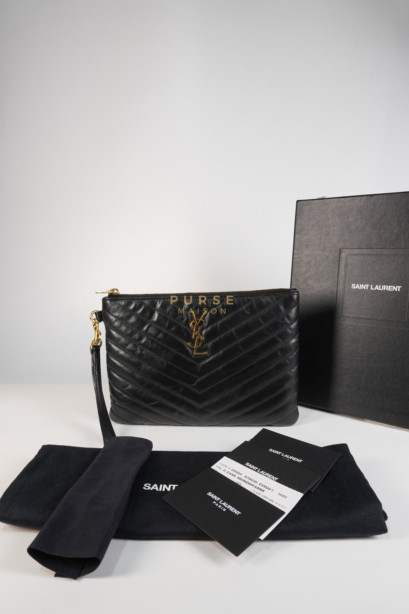 Cassandre Matelasse Large Bill Pouch/Clutch in Black Lambskin Leather | Purse Maison Luxury Bags Shop