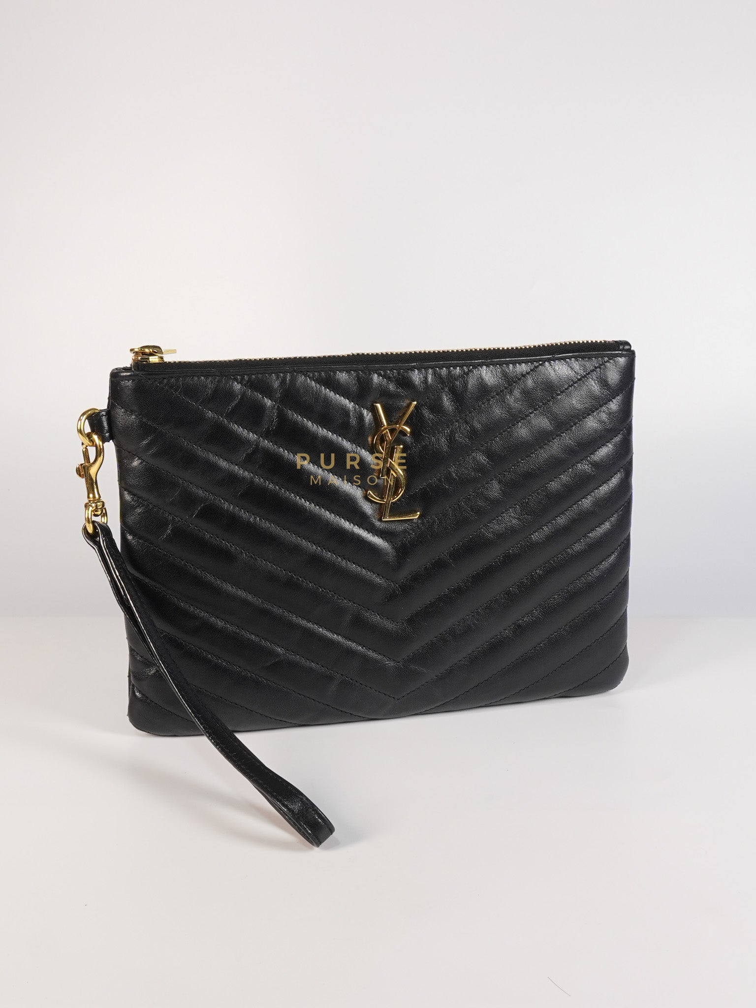 Cassandre Matelasse Large Bill Pouch/Clutch in Black Lambskin Leather | Purse Maison Luxury Bags Shop