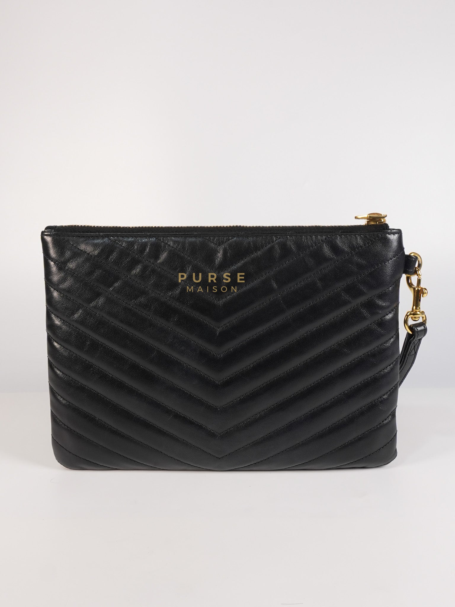 Cassandre Matelasse Large Bill Pouch/Clutch in Black Lambskin Leather | Purse Maison Luxury Bags Shop