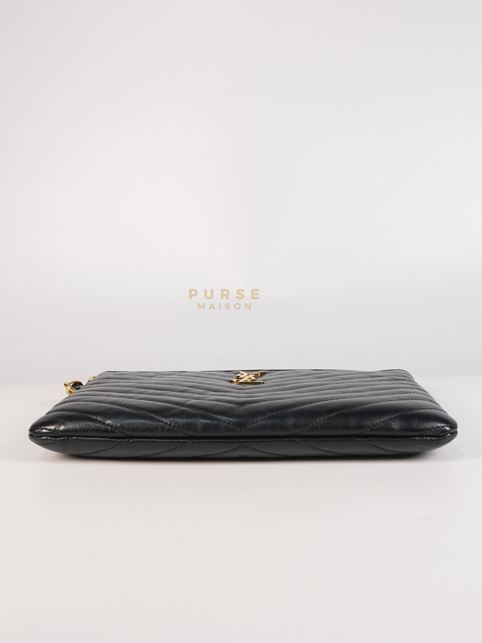 Cassandre Matelasse Large Bill Pouch/Clutch in Black Lambskin Leather | Purse Maison Luxury Bags Shop