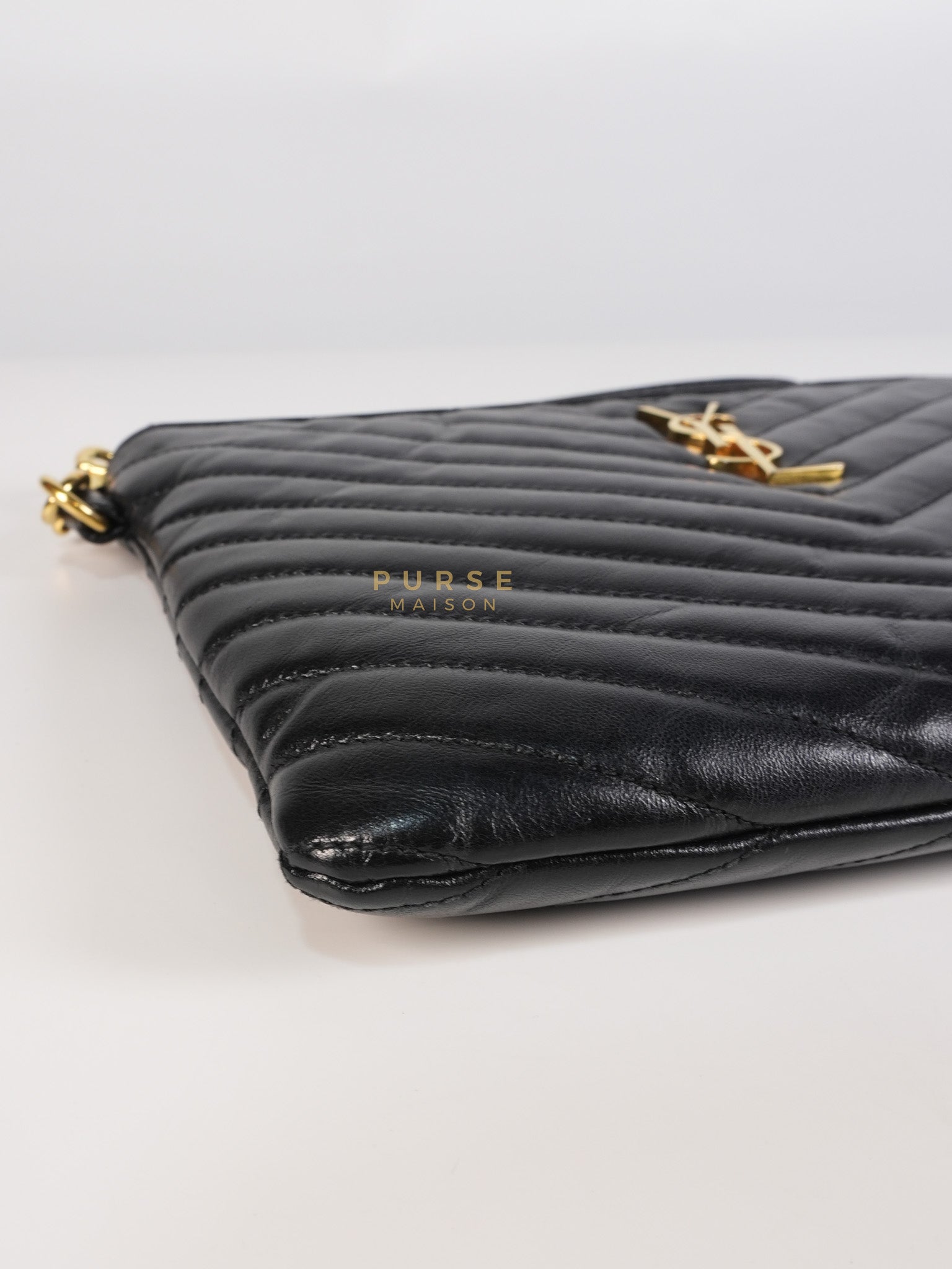 Cassandre Matelasse Large Bill Pouch/Clutch in Black Lambskin Leather | Purse Maison Luxury Bags Shop