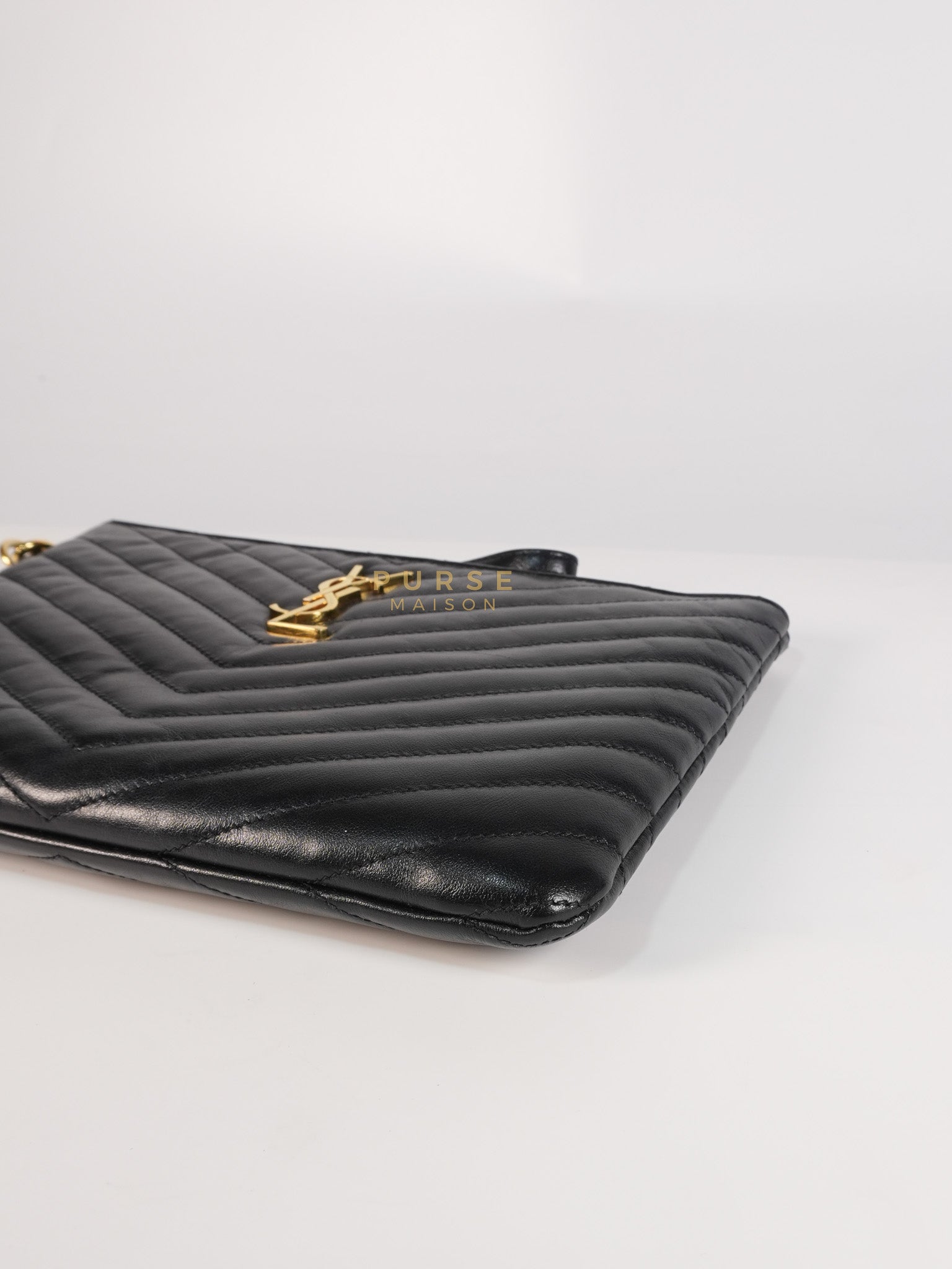 Cassandre Matelasse Large Bill Pouch/Clutch in Black Lambskin Leather | Purse Maison Luxury Bags Shop