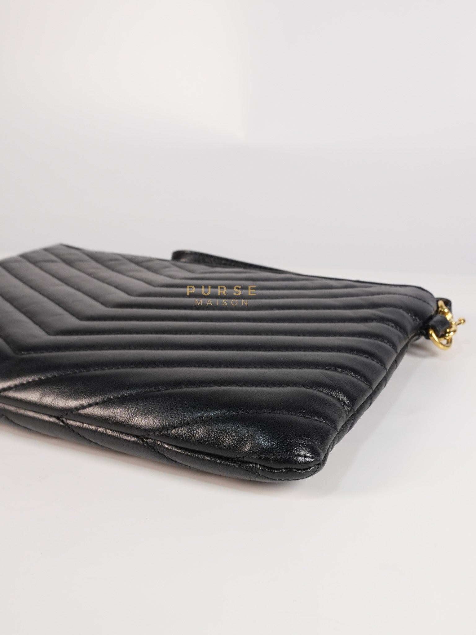 Cassandre Matelasse Large Bill Pouch/Clutch in Black Lambskin Leather | Purse Maison Luxury Bags Shop