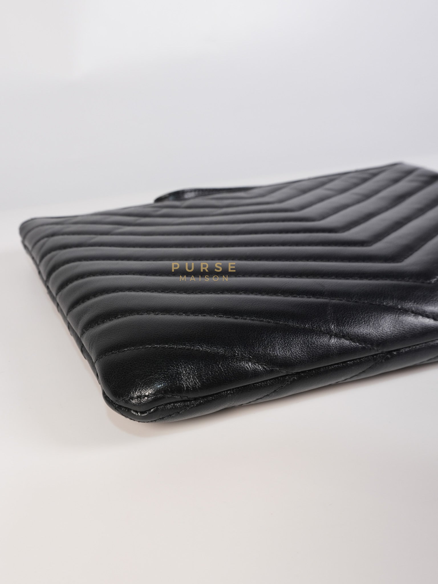 Cassandre Matelasse Large Bill Pouch/Clutch in Black Lambskin Leather | Purse Maison Luxury Bags Shop
