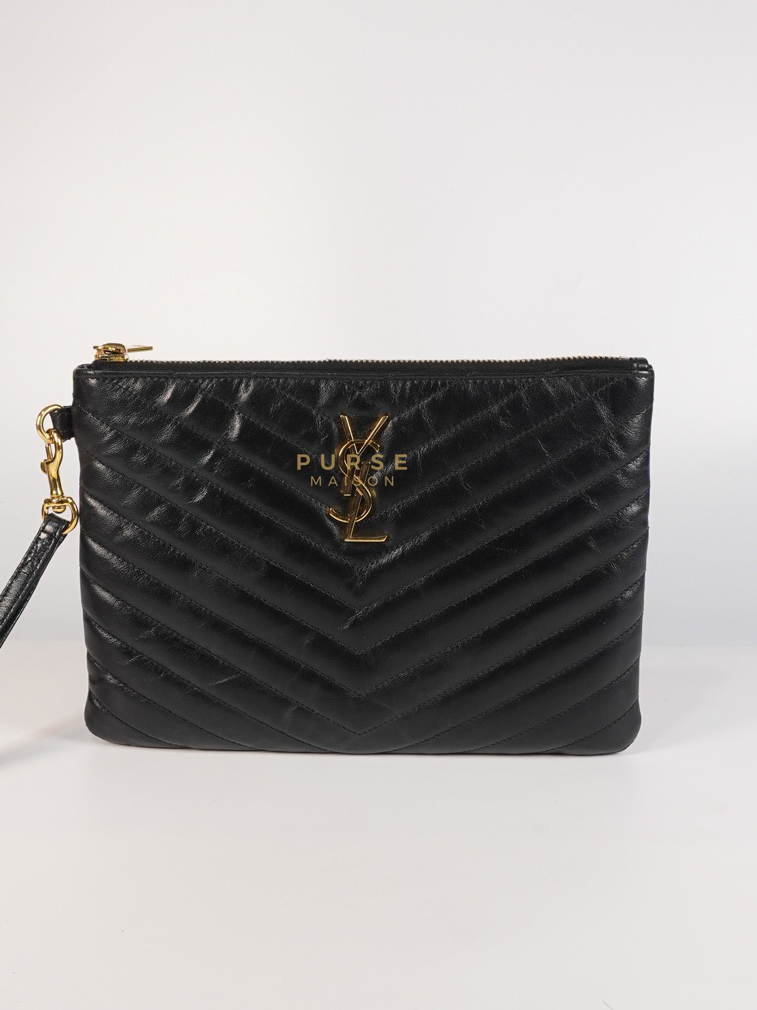 Cassandre Matelasse Large Bill Pouch/Clutch in Black Lambskin Leather | Purse Maison Luxury Bags Shop