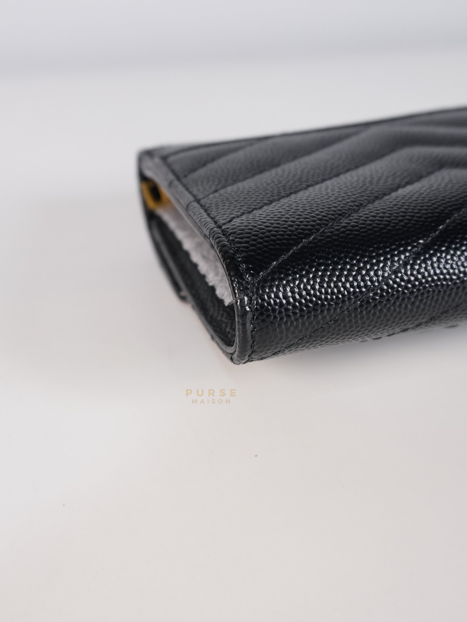 Cassandre Matelasse Tri-Fold Wallet in Black Grain De Poudre Leather | Purse Maison Luxury Bags Shop